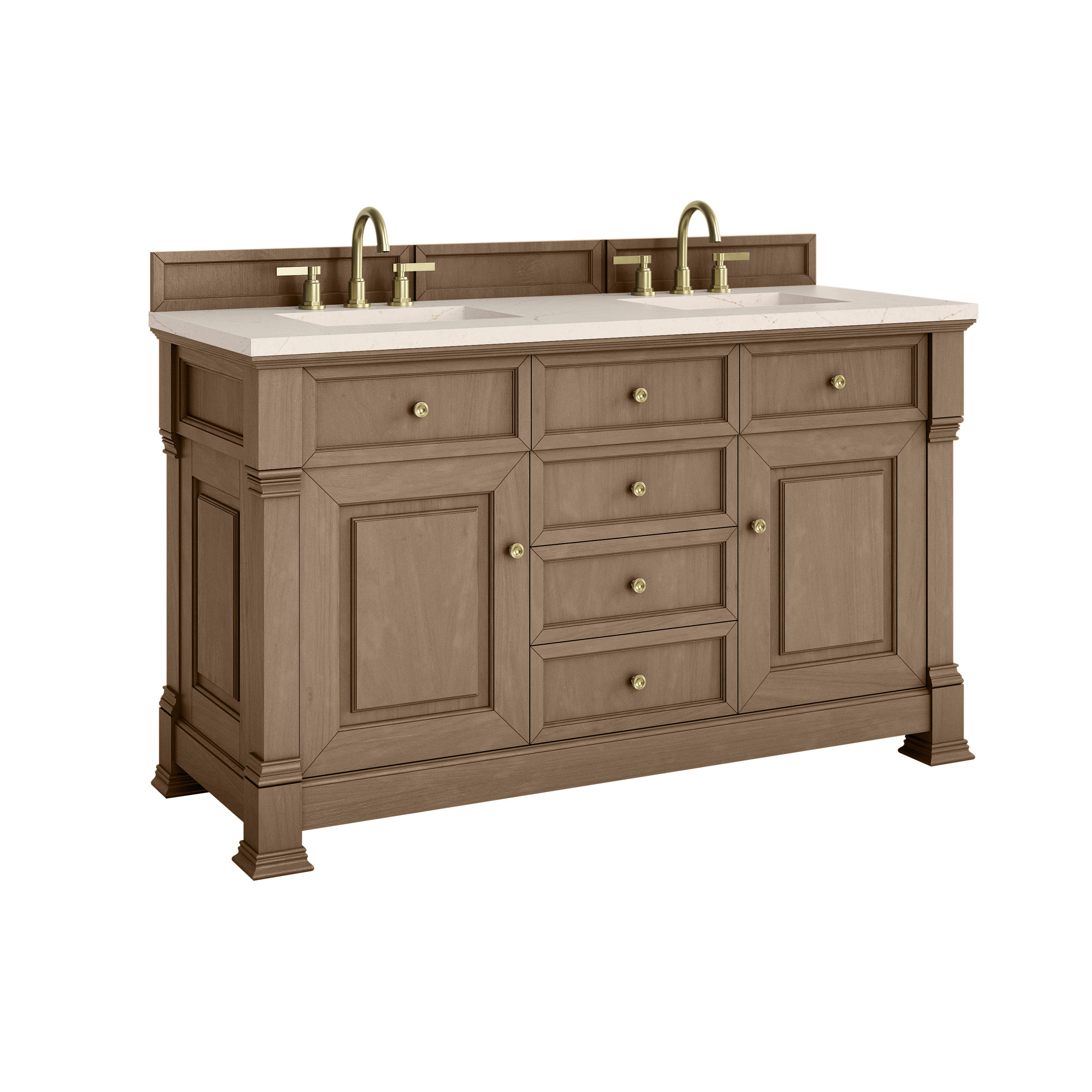 James Martin Brookfield 60" Double Vanity in Pecan with 3cm Countertop