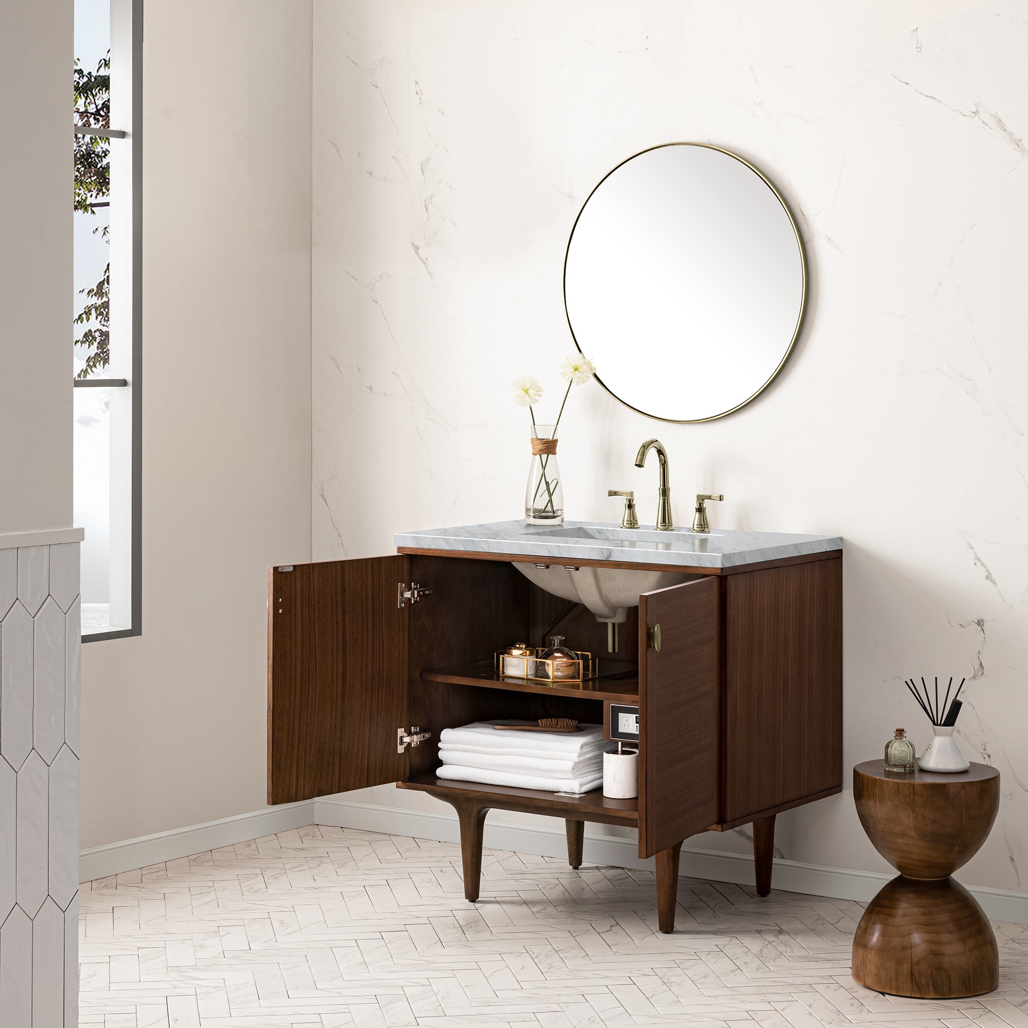 James Martin Amberly 36" Single Vanity in Mid-Century Walnut with 3cm Countertop