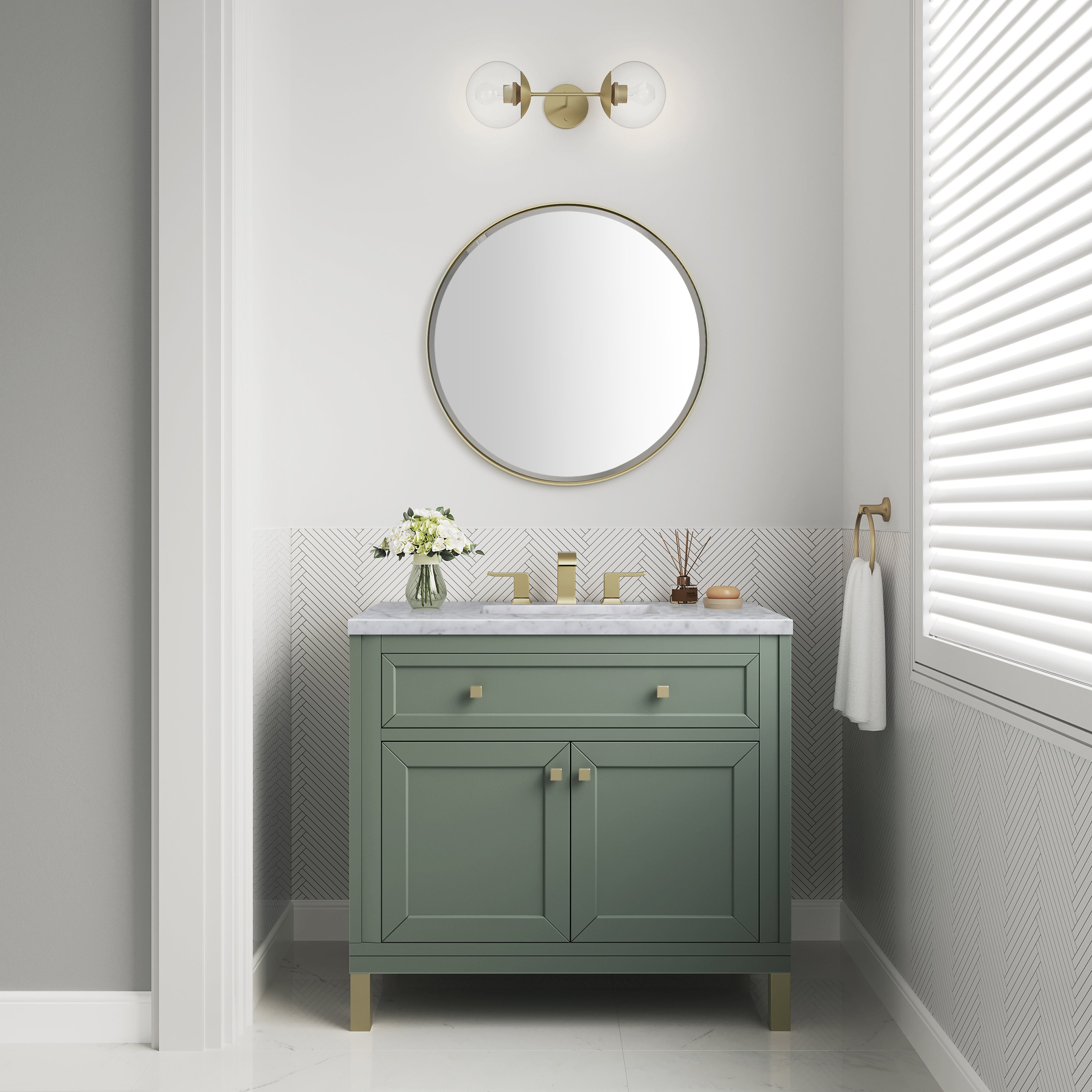 James Martin Chicago 36" Single Vanity in Smokey Celadon with 3cm Countertop