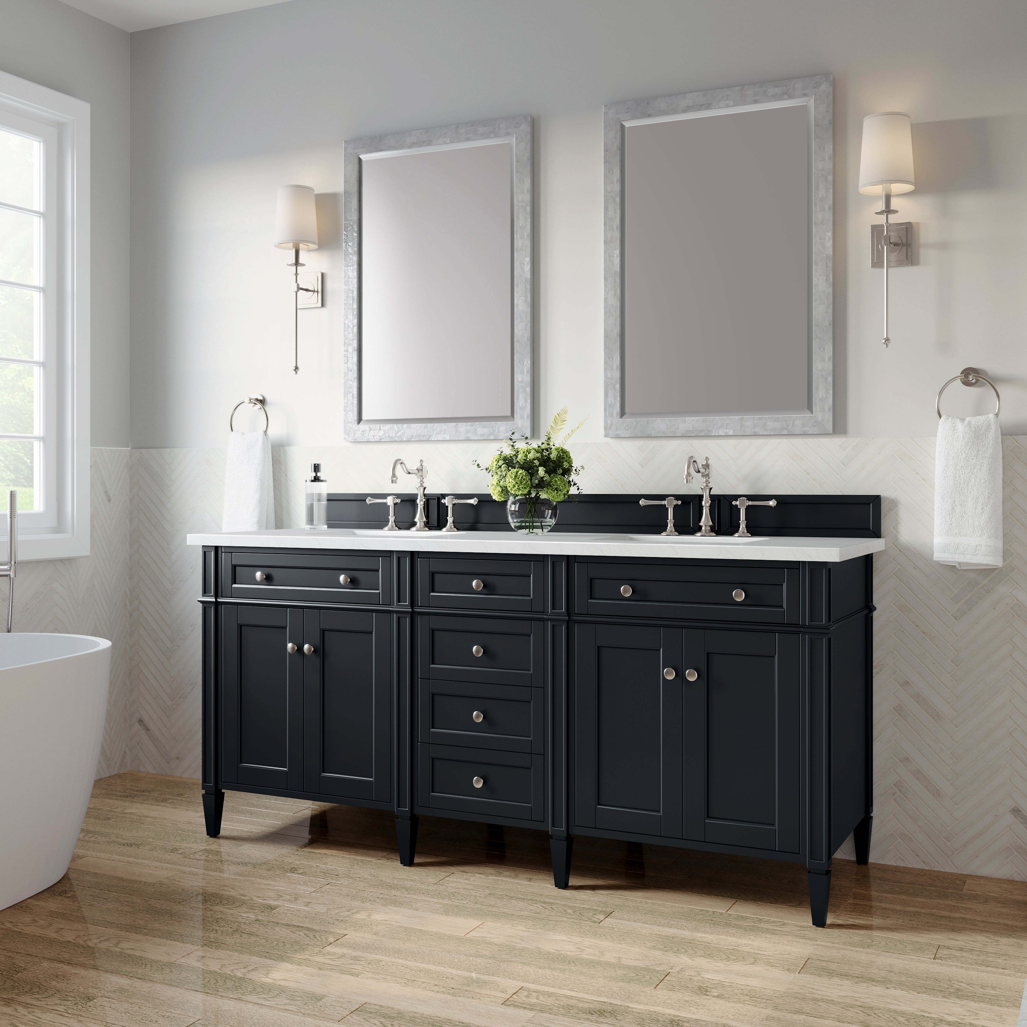 James Martin Brittany 72" Double Vanity in Black Onyx with 3cm Countertop