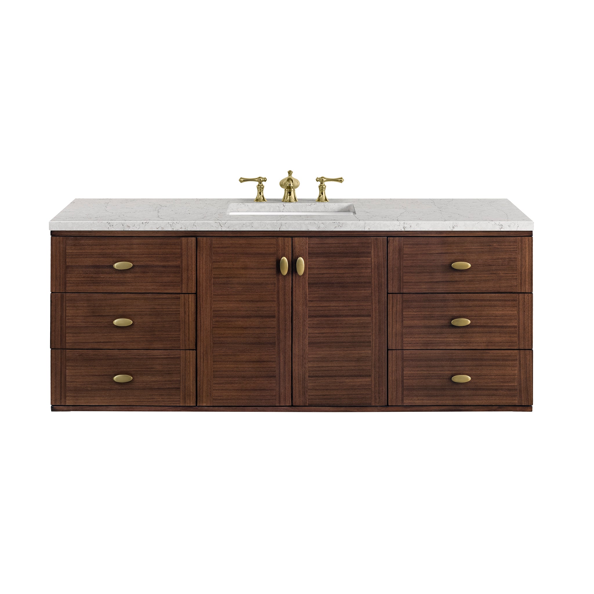 James Martin Amberly 60" Single Vanity in Mid-Century Walnut with 3cm Countertop