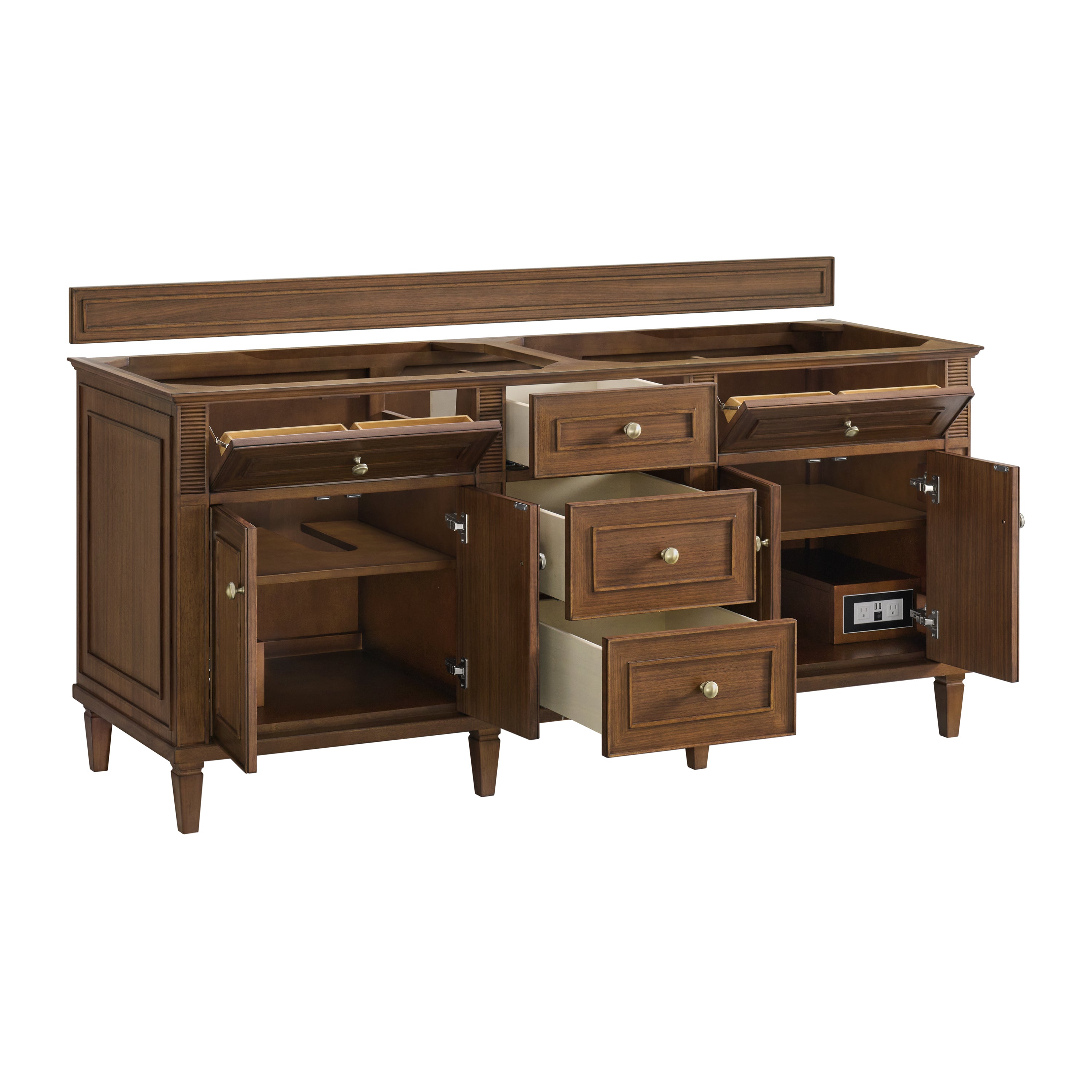 James Martin Lorelai 72"Double Vanity in Mid-Century Walnut with 3cm Countertop and FreePower Wireless Charger