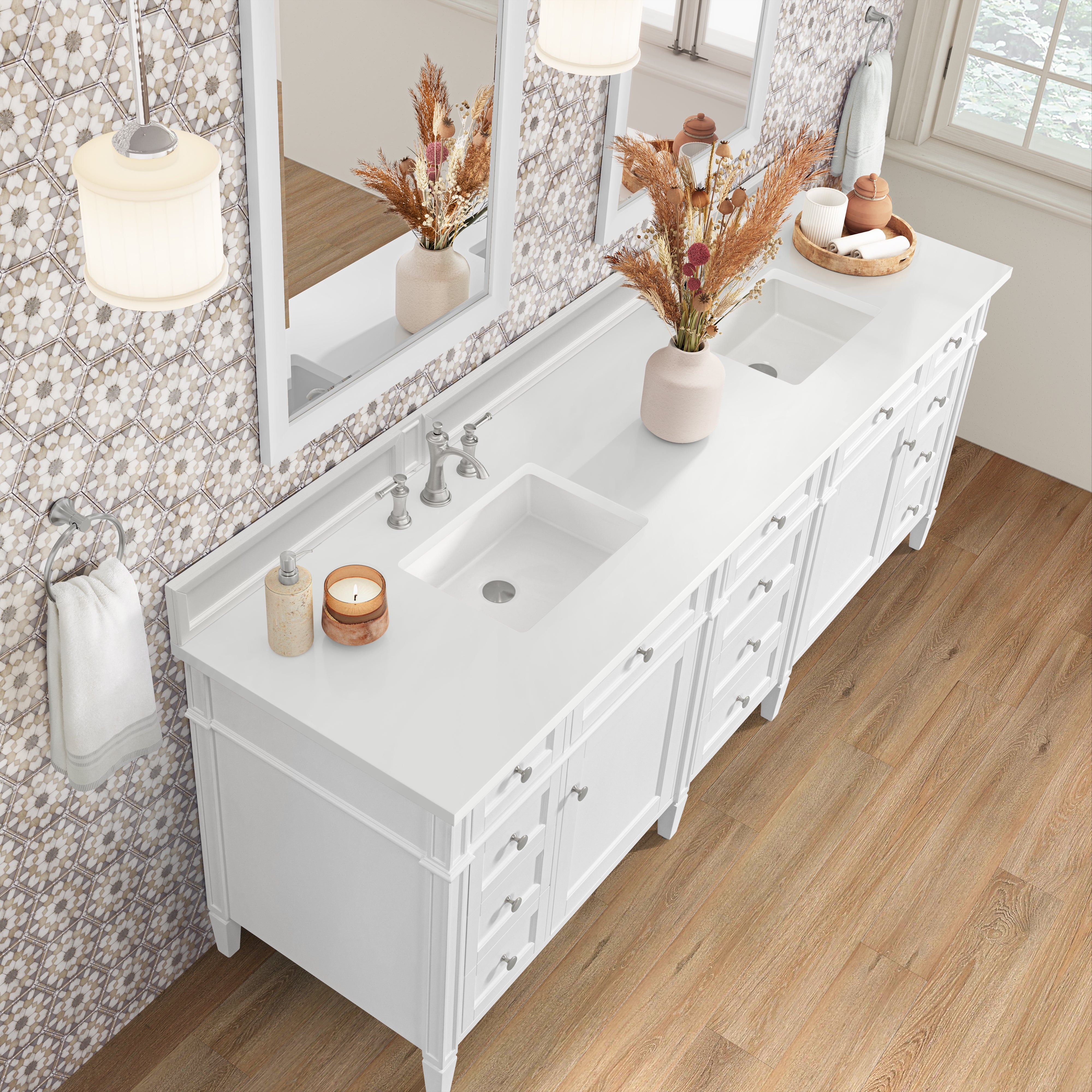 James Martin Brittany 84" Double Vanity in Bright White with 3cm Countertop