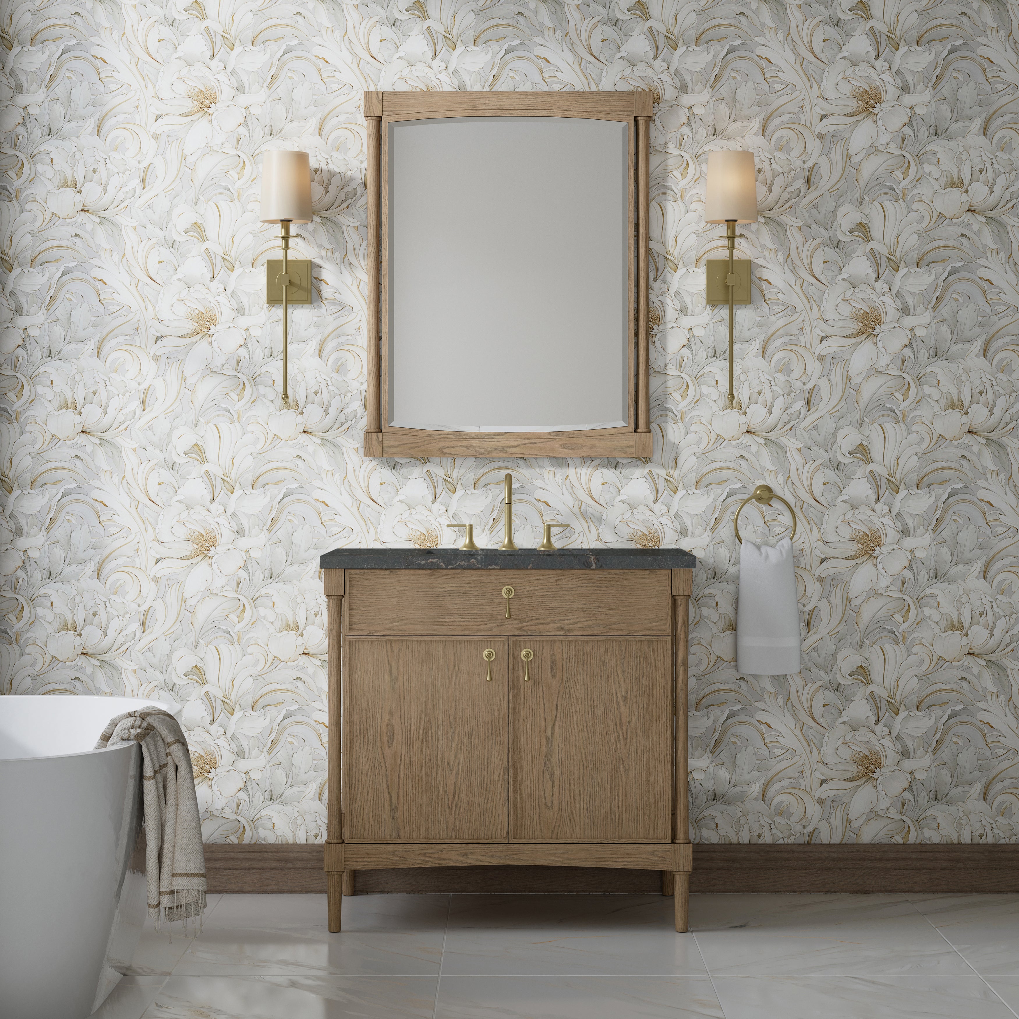 James Martin Kinnsden 36" Single Vanity in Weathered Oak with 3cm Countertop