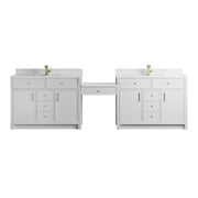 James Martin Bellshire 120" Dual Vanity Set with 24" Make-Up Counter in Bright White with 3cm Countertop