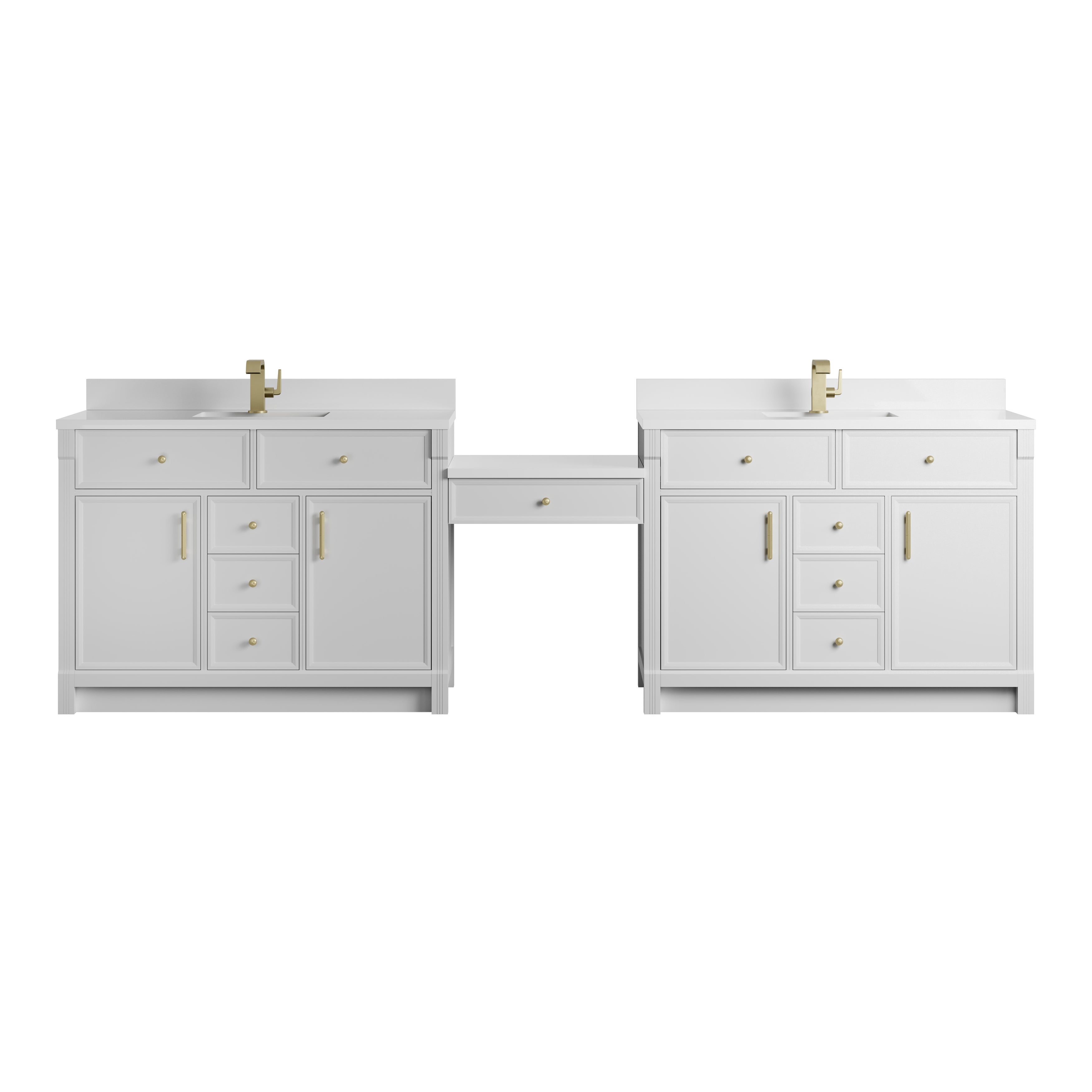 James Martin Bellshire 120" Dual Vanity Set with 24" Make-Up Counter in Bright White with 3cm Countertop