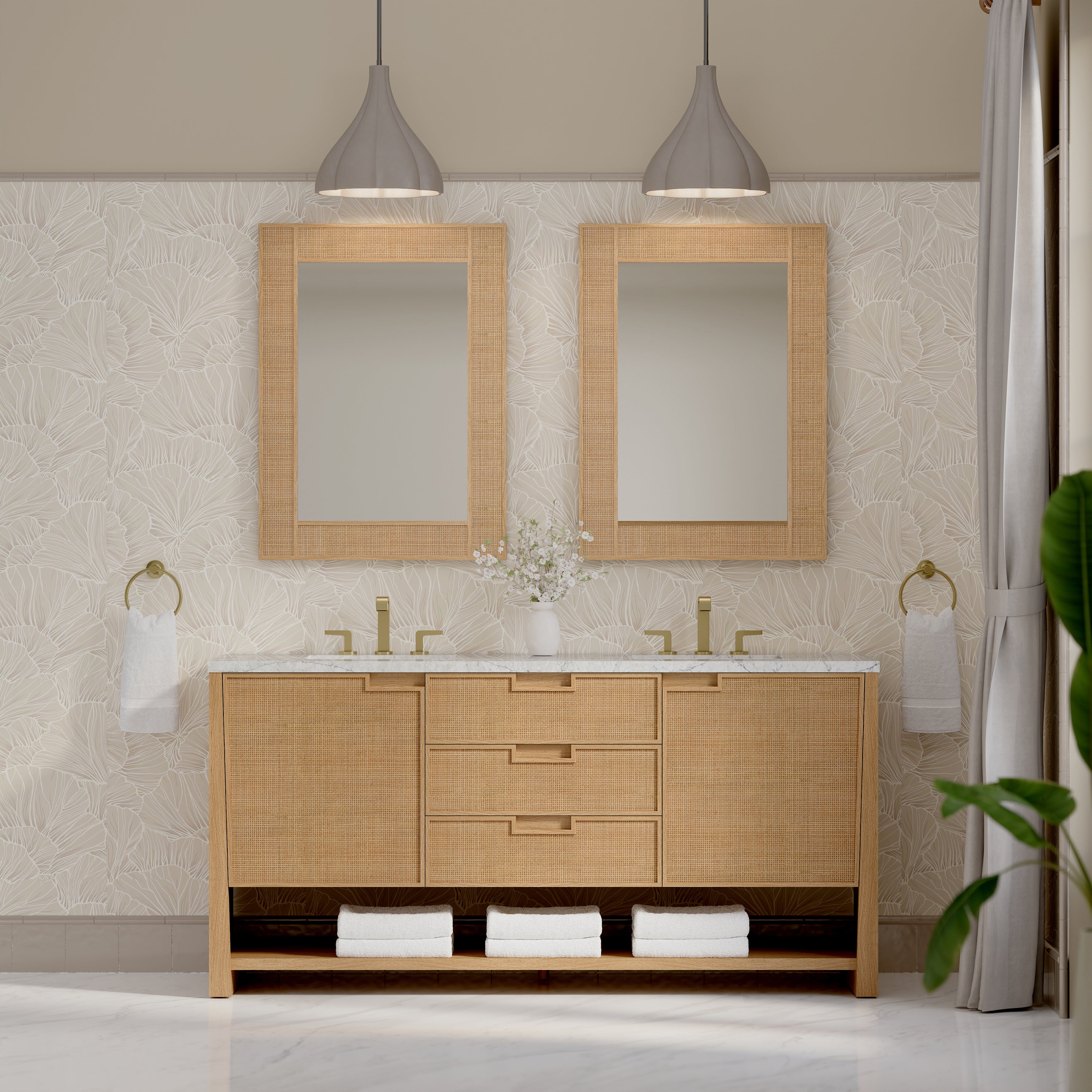 James Martin Solene 72" Double Vanity in Seaside Oak with 3cm Countertop and FreePower Wireless Charger