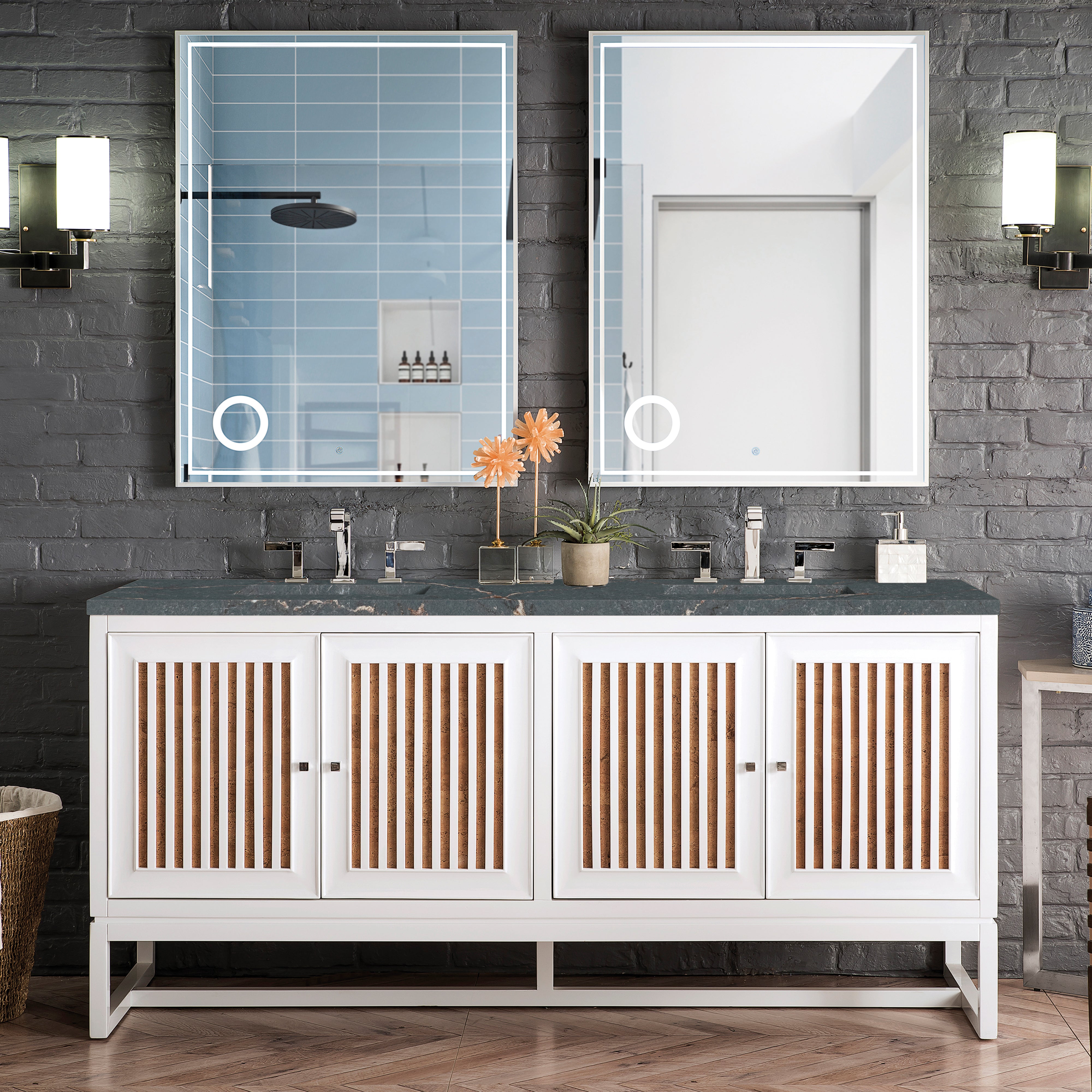 James Martin Athens 72" Double Vanity in Glossy White with 3cm Countertop