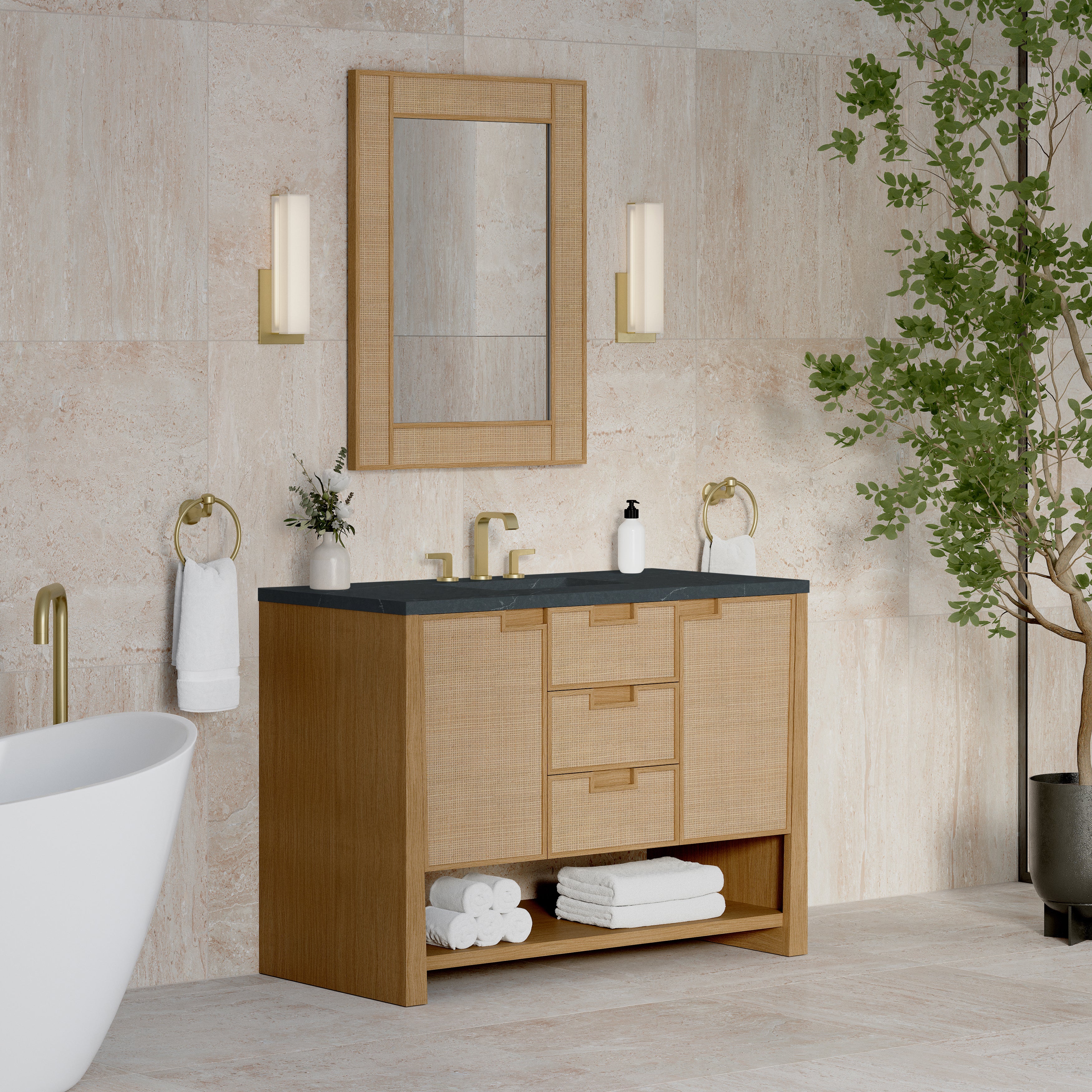 James Martin Solene 48" Single Vanity in Seaside Oak with 3cm Countertop
