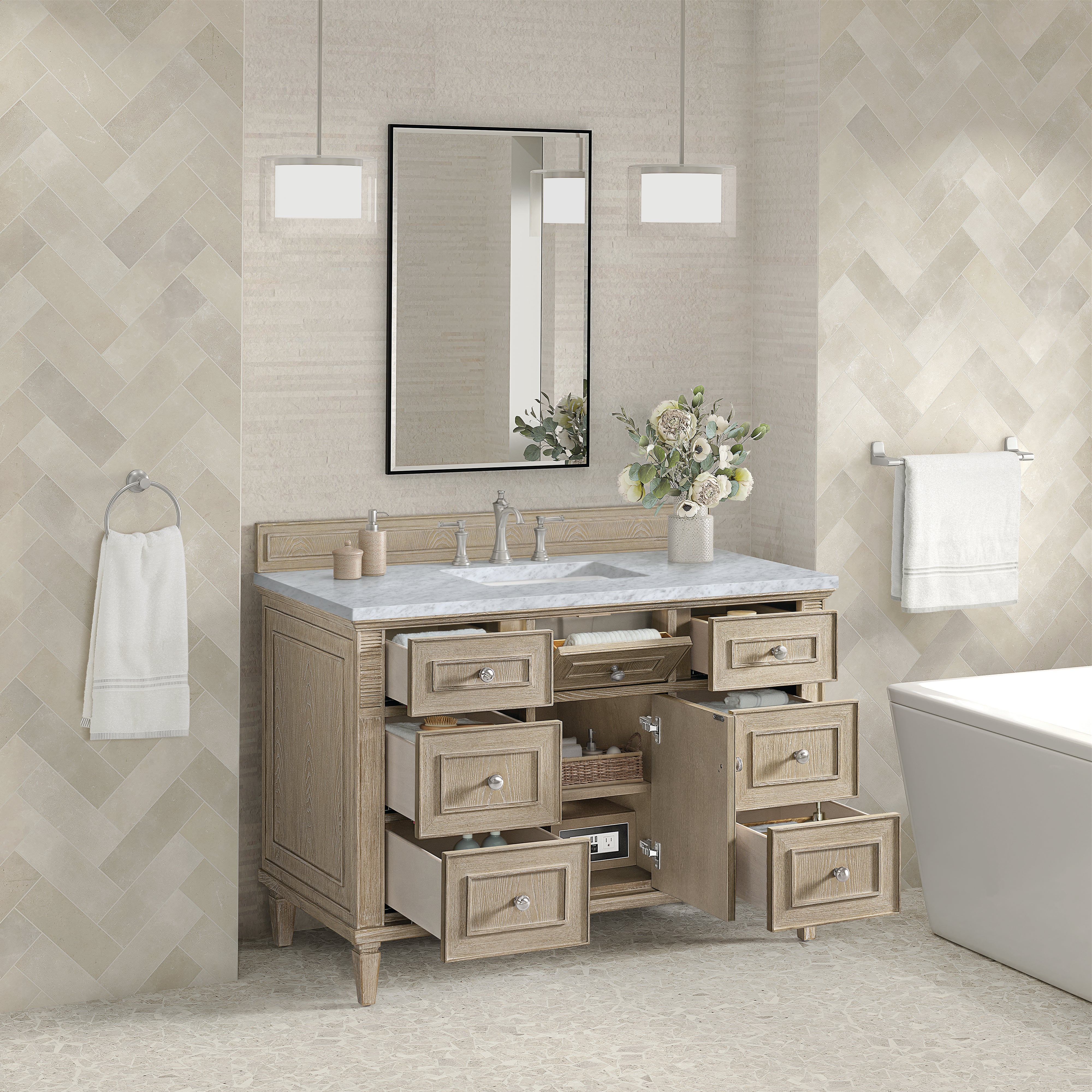James Martin Lorelai 48" Single Vanity in Whitewashed Oak with 3cm Countertop