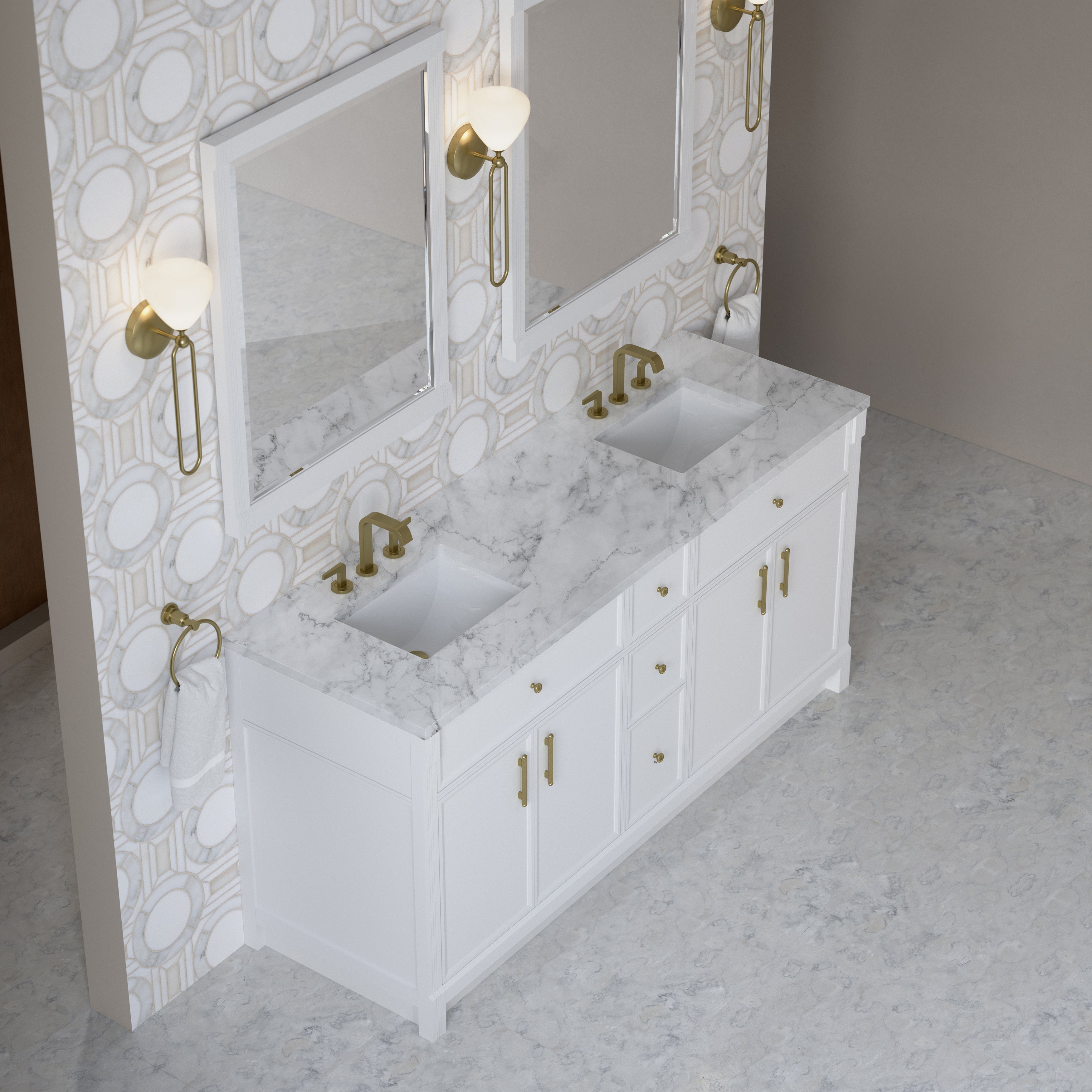 James Martin Bellshire 72" Double Vanity in Bright White with 3cm Countertop
