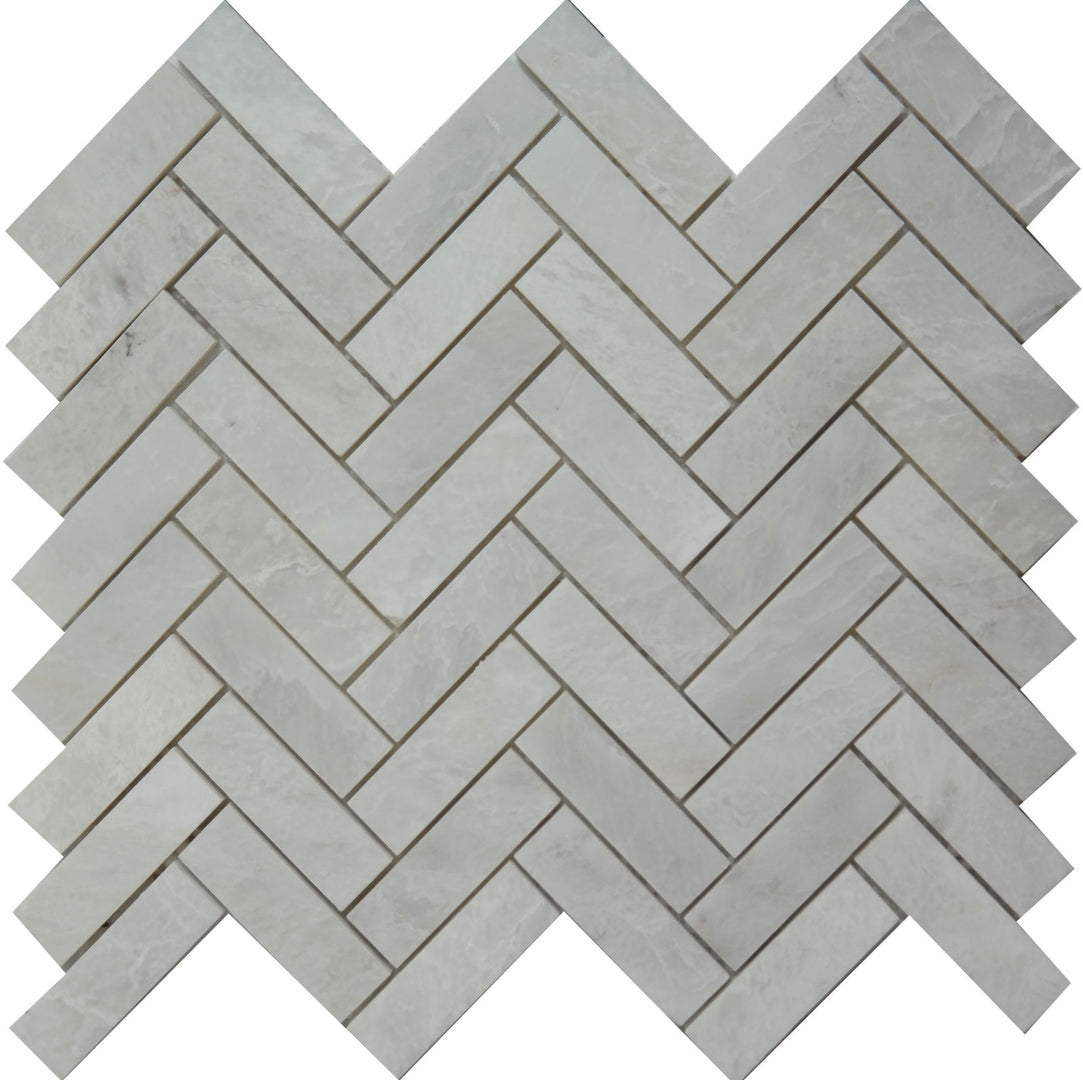 1x3 Herringbone Mosaic Alaska White Marble Polished