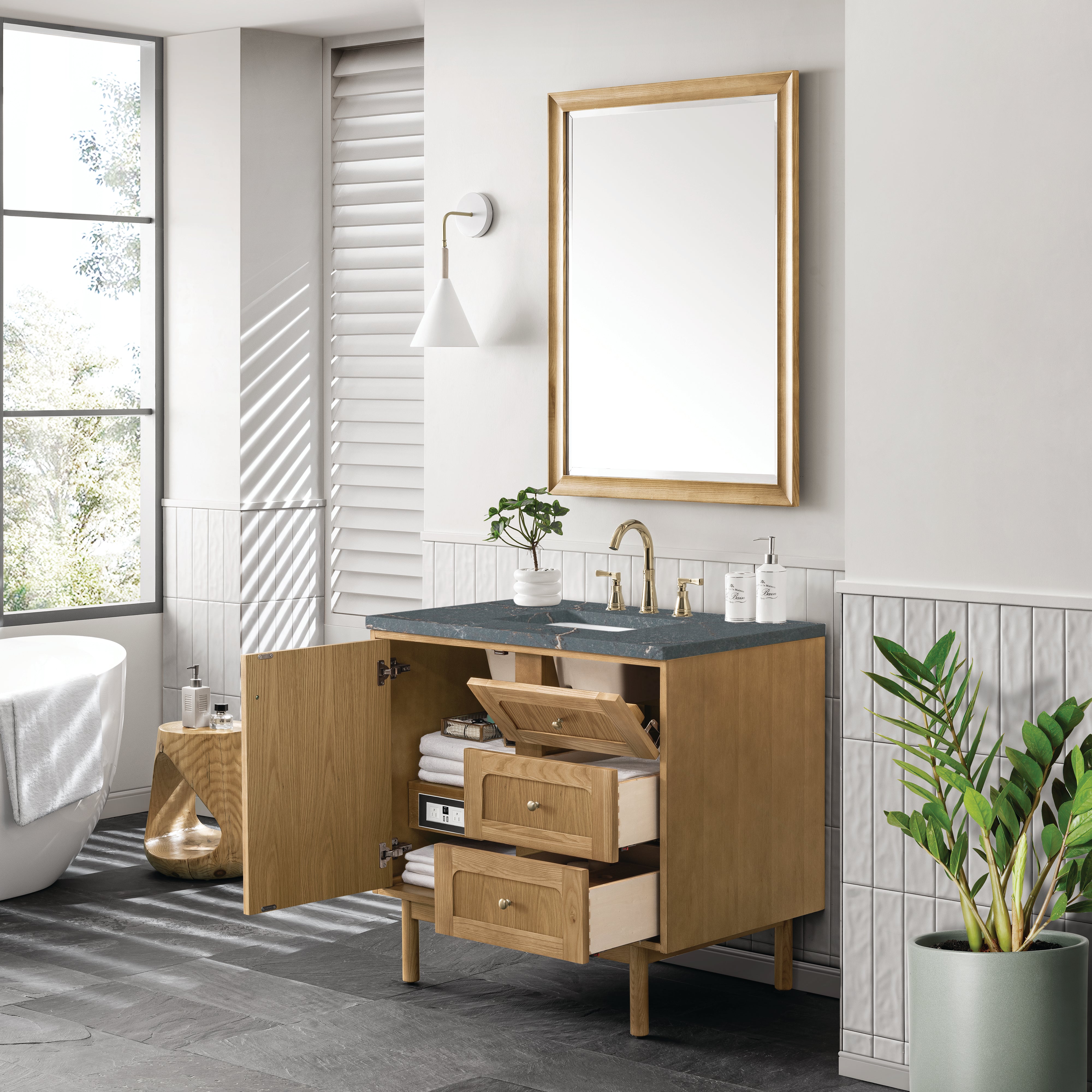 James Martin Laurent 36" Single Vanity in Light Natural Oak with 3cm Countertop