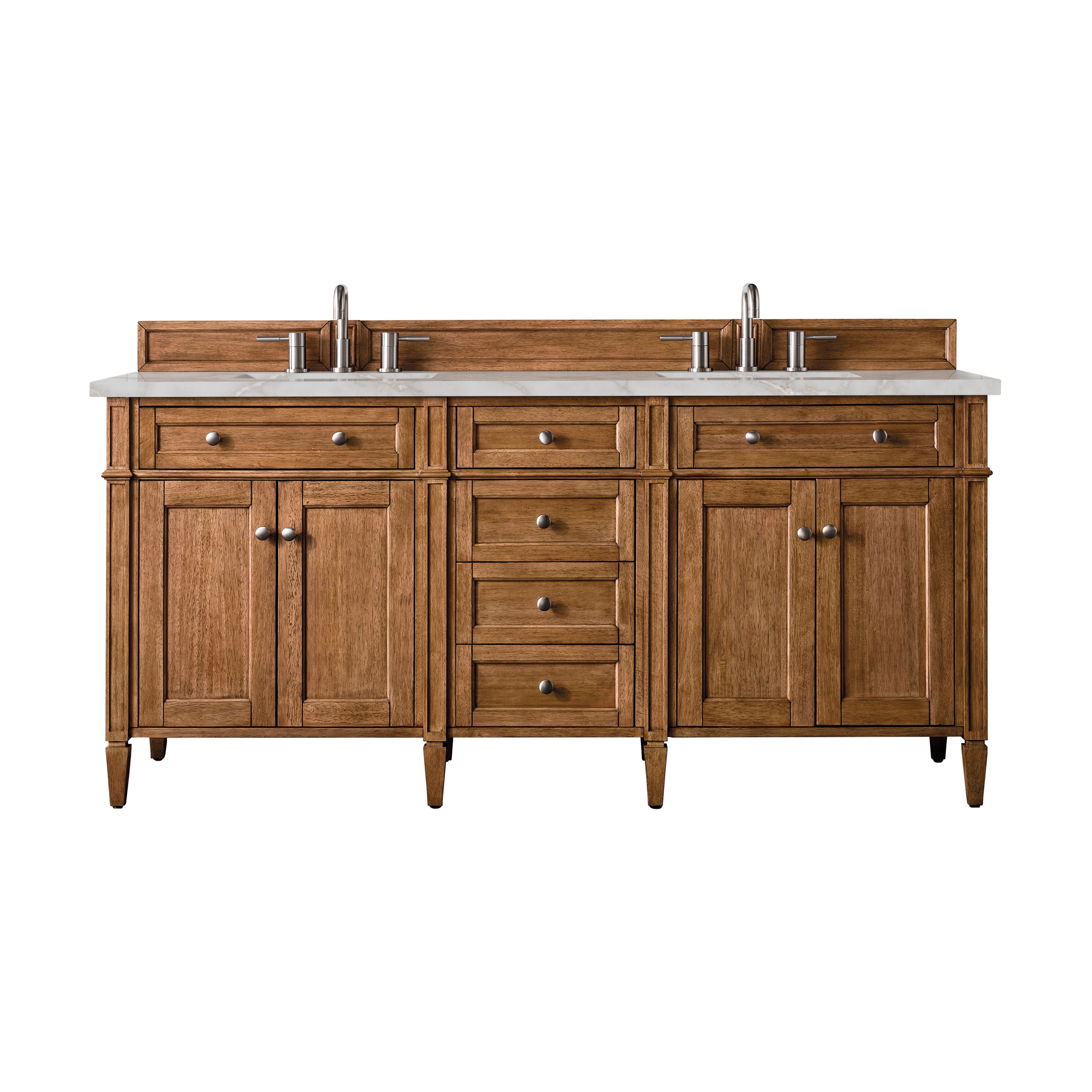 James Martin Brittany 72" Double Vanity in Saddle Brown with 3cm Countertop and FreePower Wireless Charger