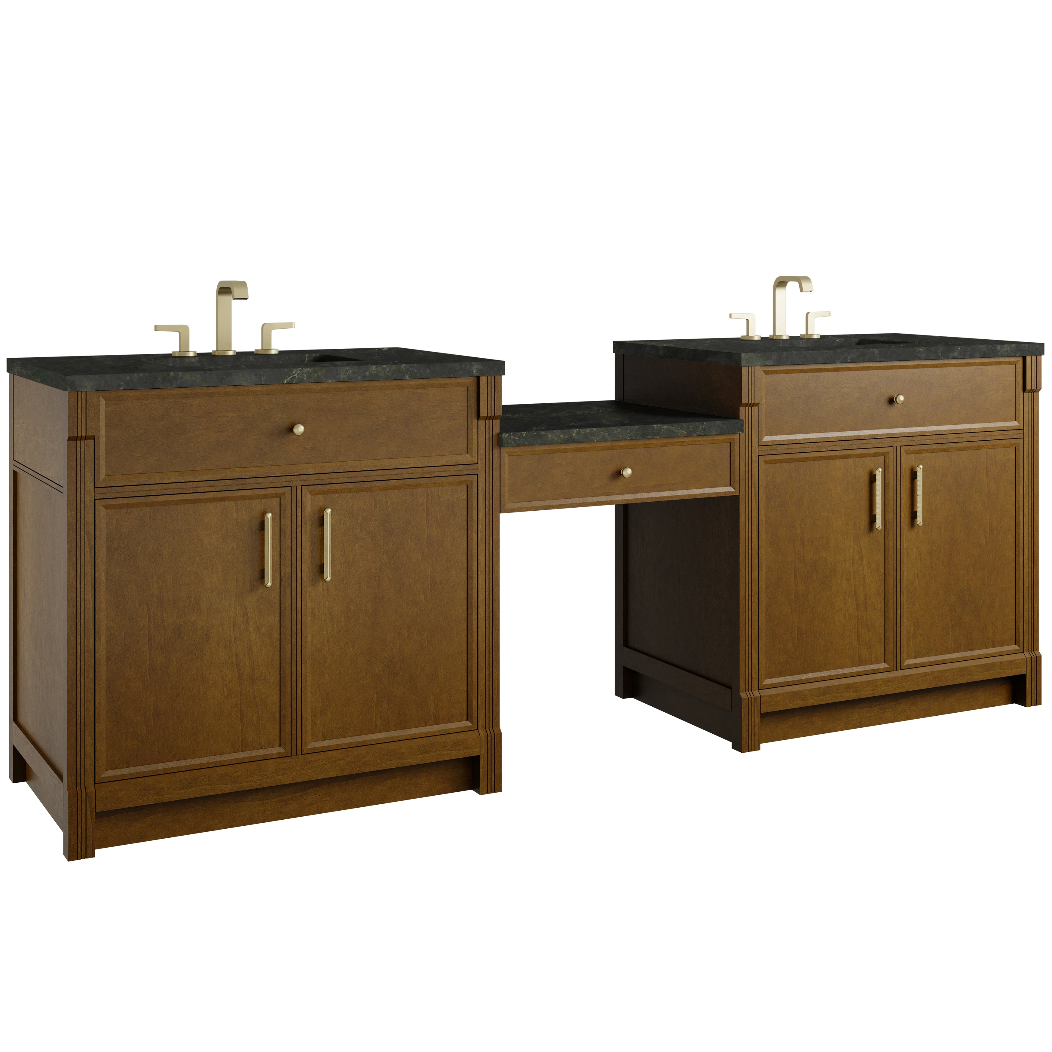 James Martin Bellshire 96" Dual Vanity Set with 24" Make-Up Counter in Honey Oak with 3cm Countertop