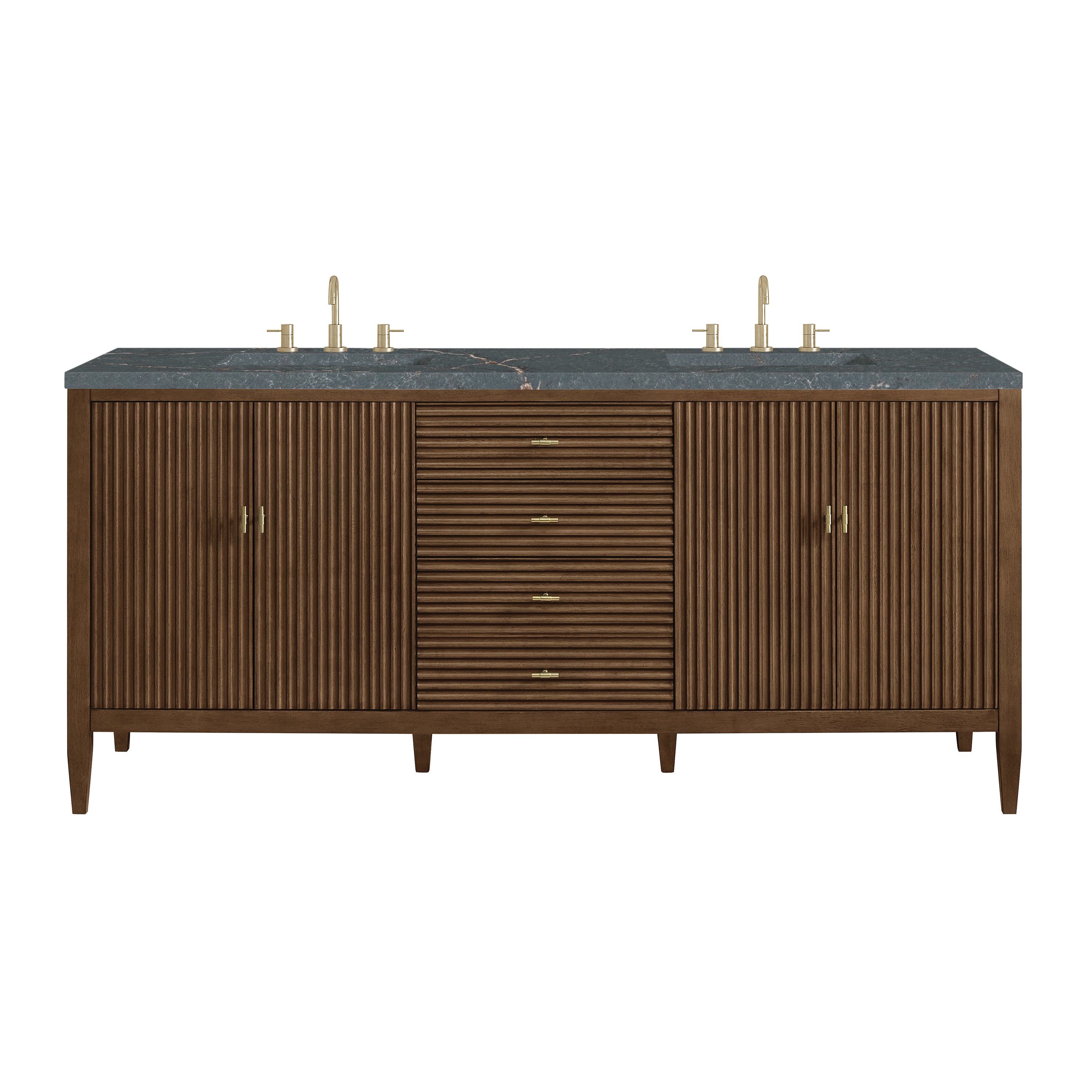 James Martin Myrrin 72" Double Vanity in Mid Century Walnut with 3cm Countertop and FreePower Wireless Charger