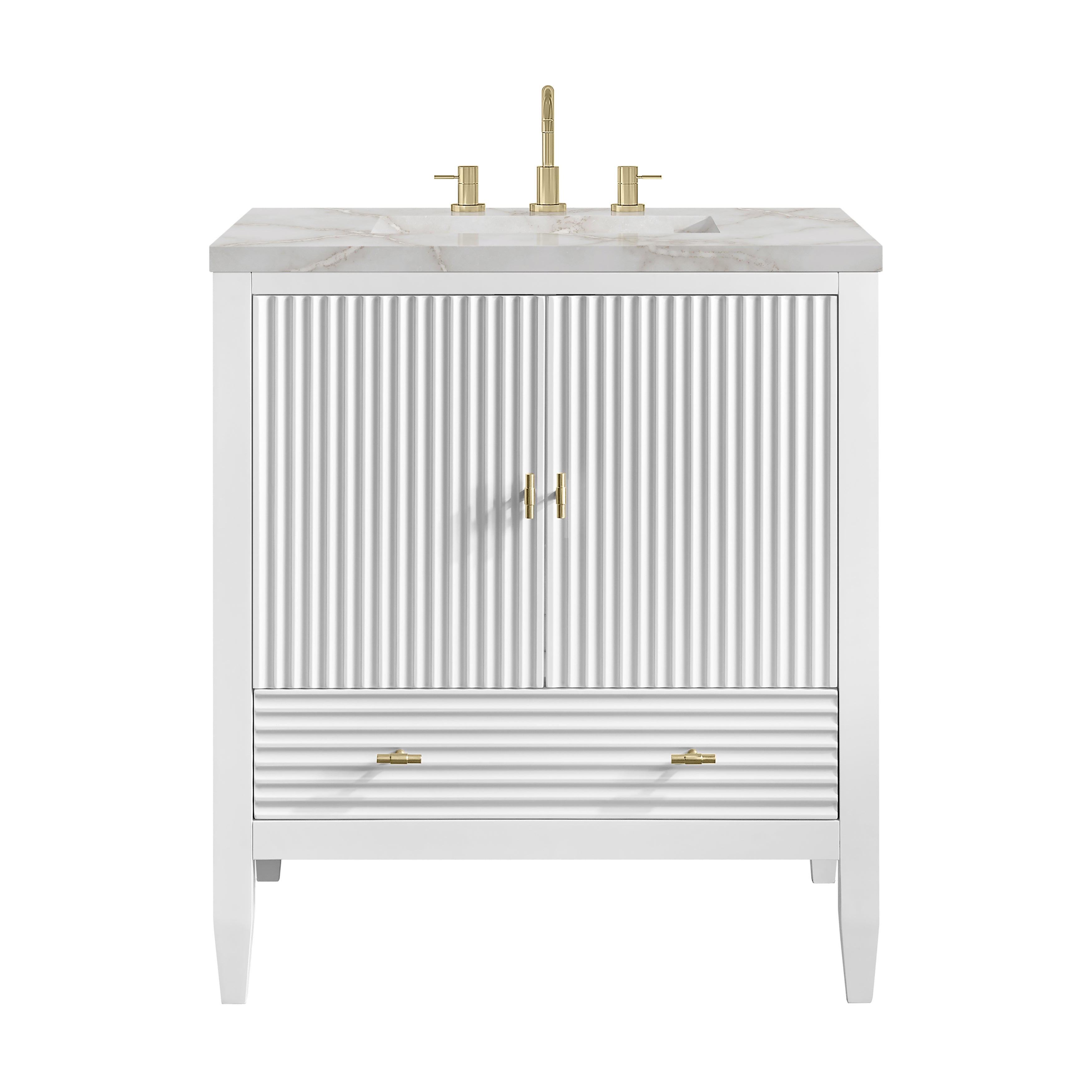 James Martin Myrrin 30" Single Vanity in Bright White with 3cm Countertop