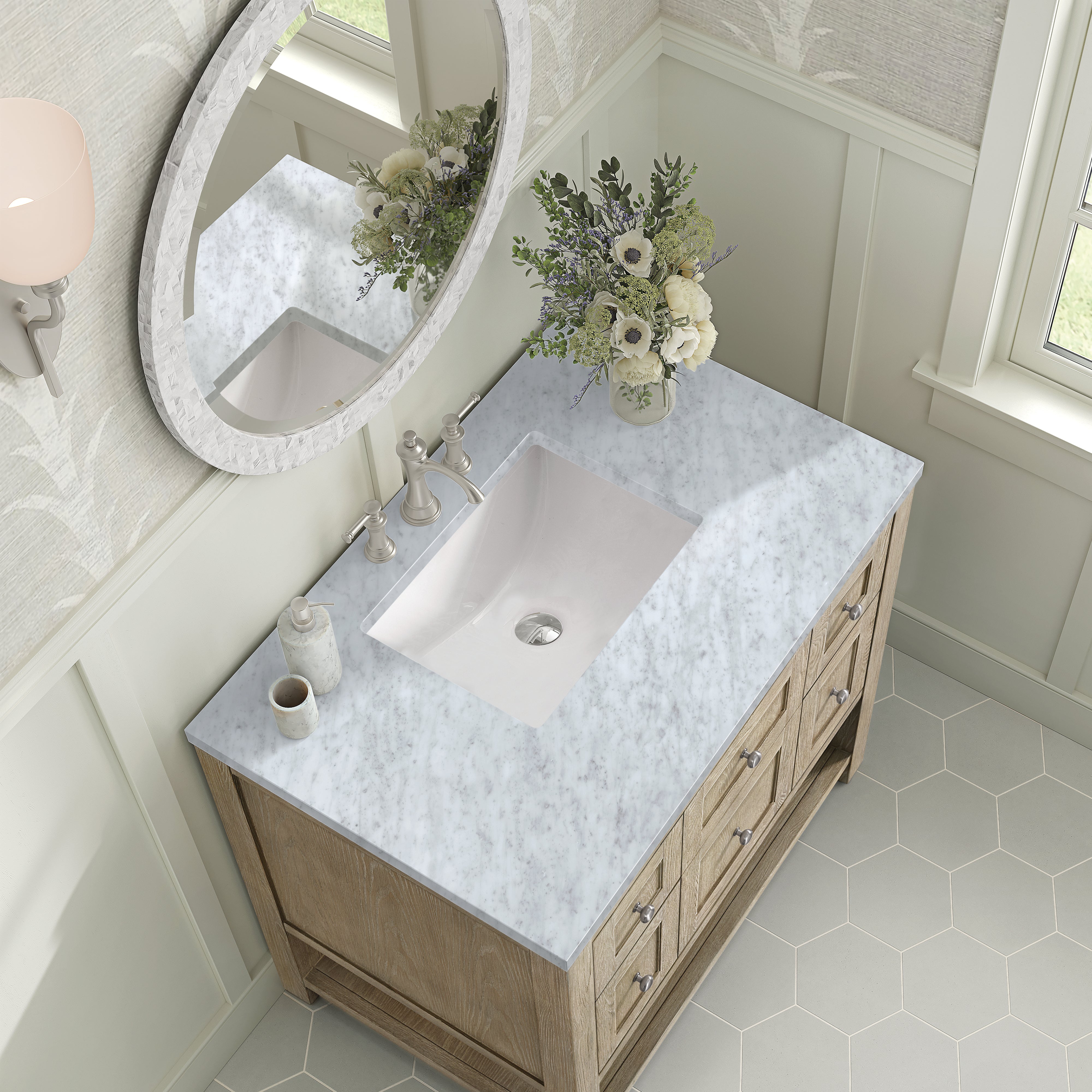 James Martin Breckenridge 36" Single in Whitewashed Oak with 3cm Countertop