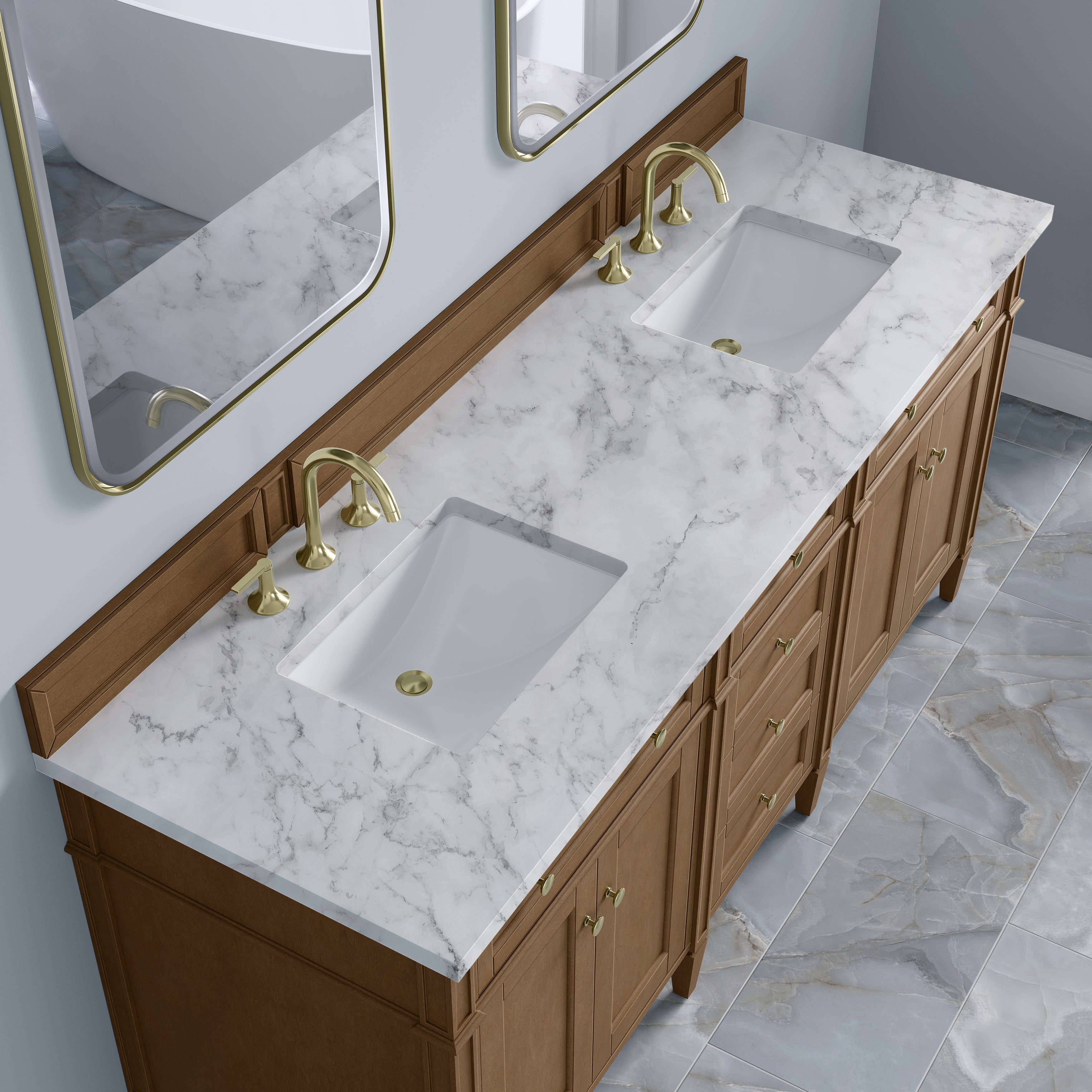 James Martin Brittany 72" Double Vanity in Pecan with 3cm Countertop