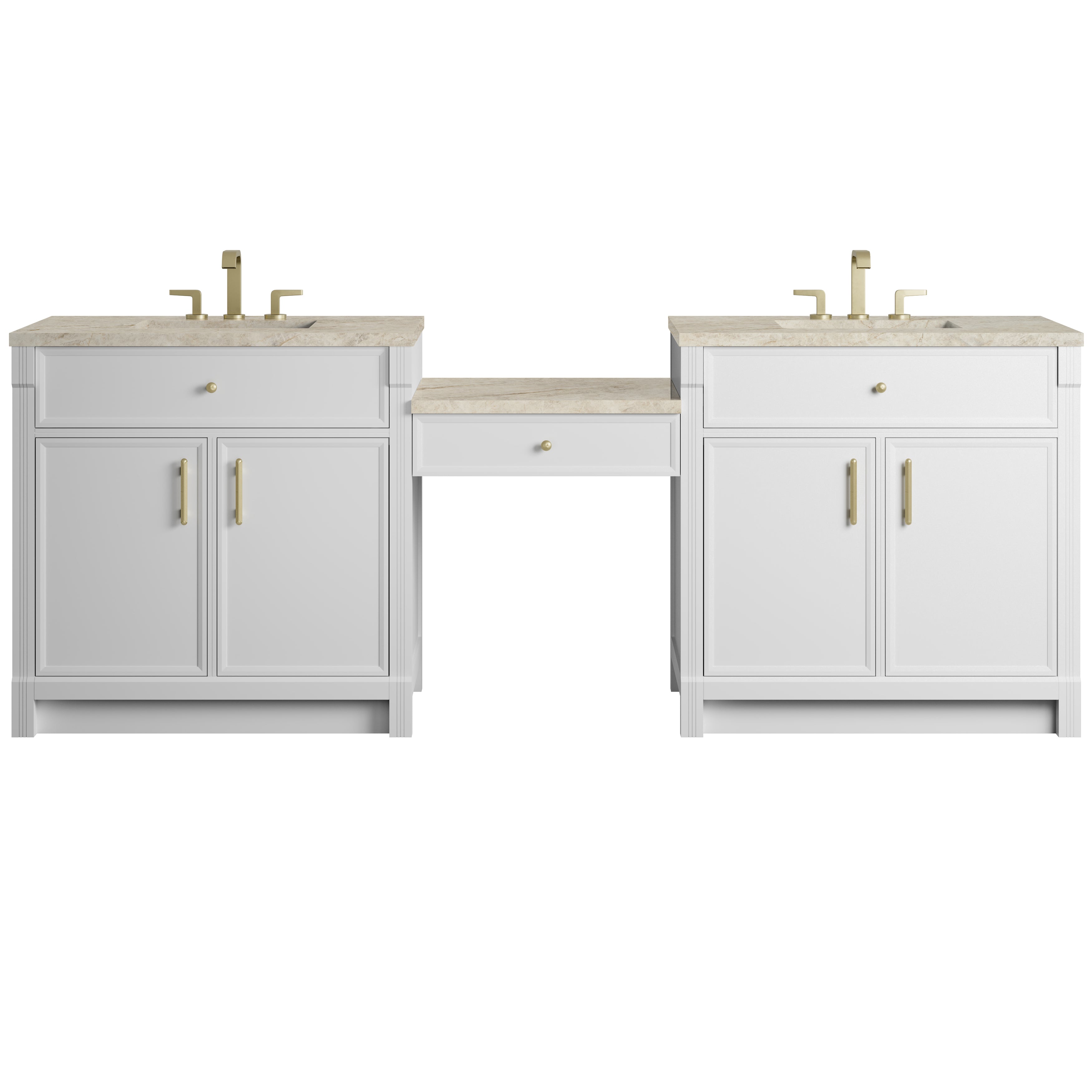 James Martin Bellshire 96" Dual Vanity Set with 24" Make-Up Counter in Bright White with 3cm Countertop
