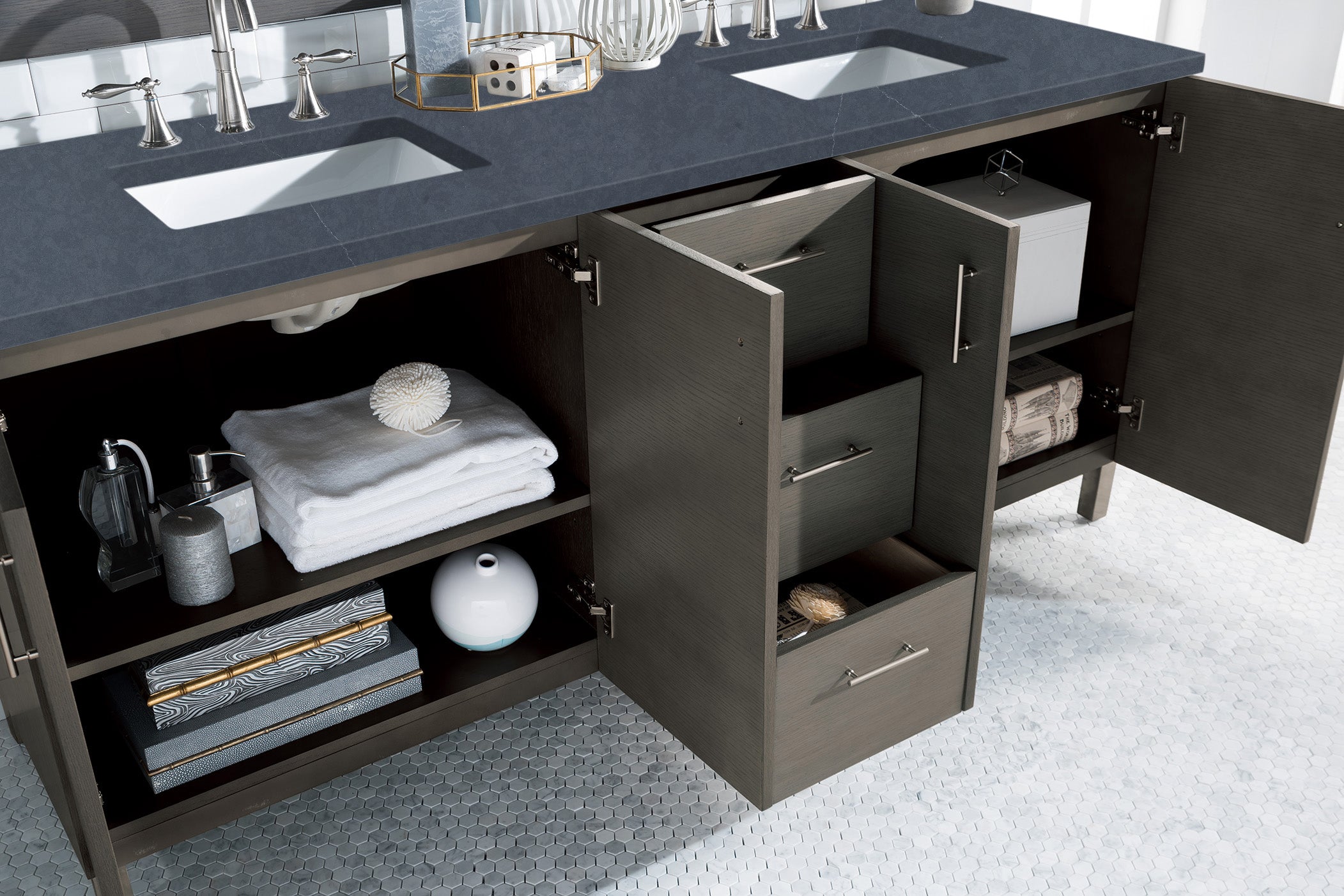 James Martin Metropolitan 72" Double Vanity in Silver Oak with 3cm Countertop