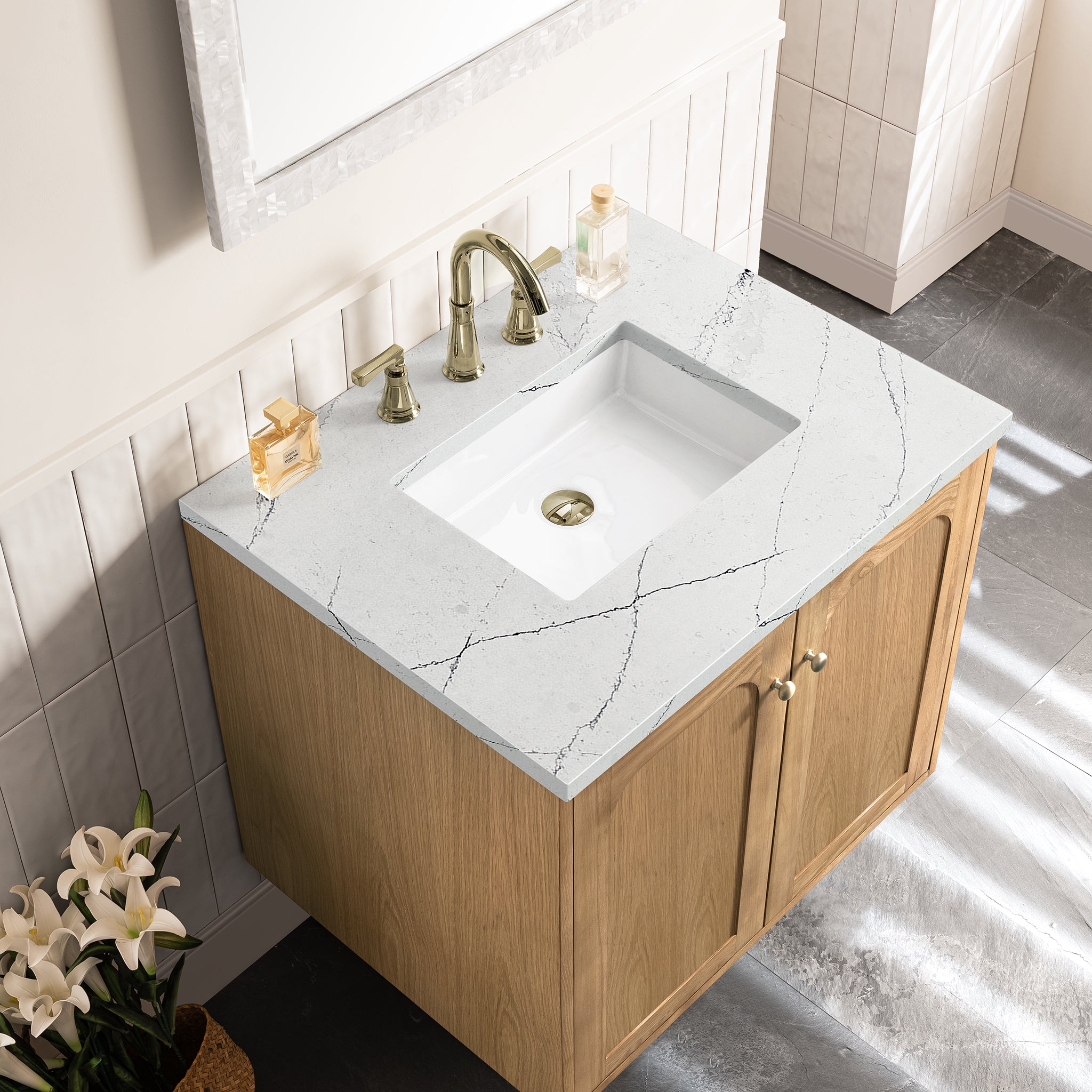 James Martin Laurent 30" Single Vanity in Light Natural Oak with 3cm Countertop