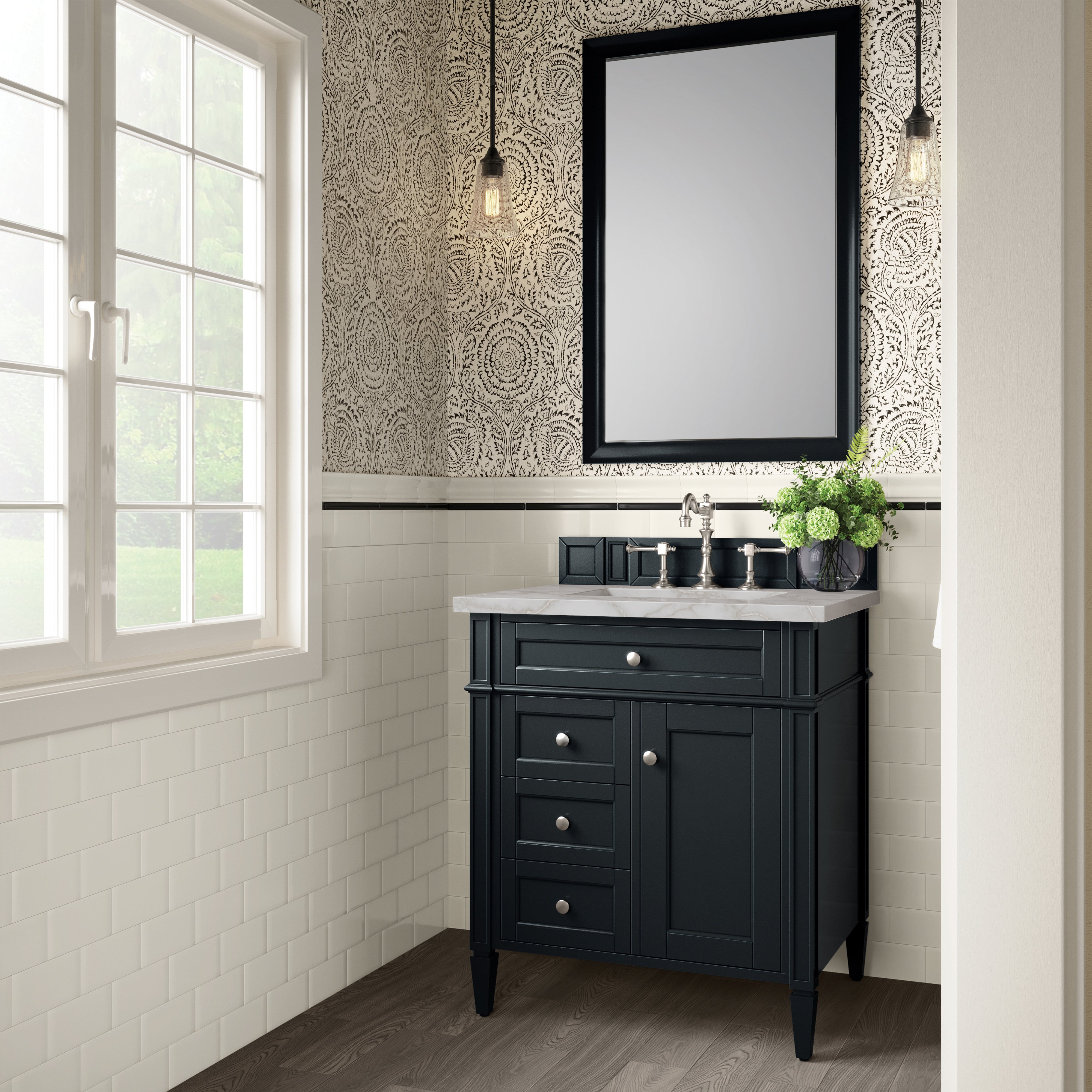 James Martin Brittany 30" Single Vanity in Black Onyx with 3cm Countertop
