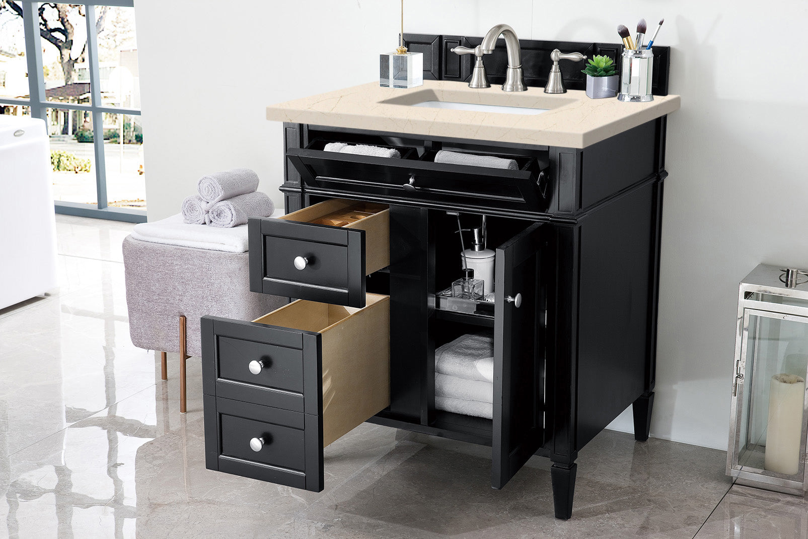 James Martin Brittany 30" Single Vanity in Black Onyx with 3cm Countertop