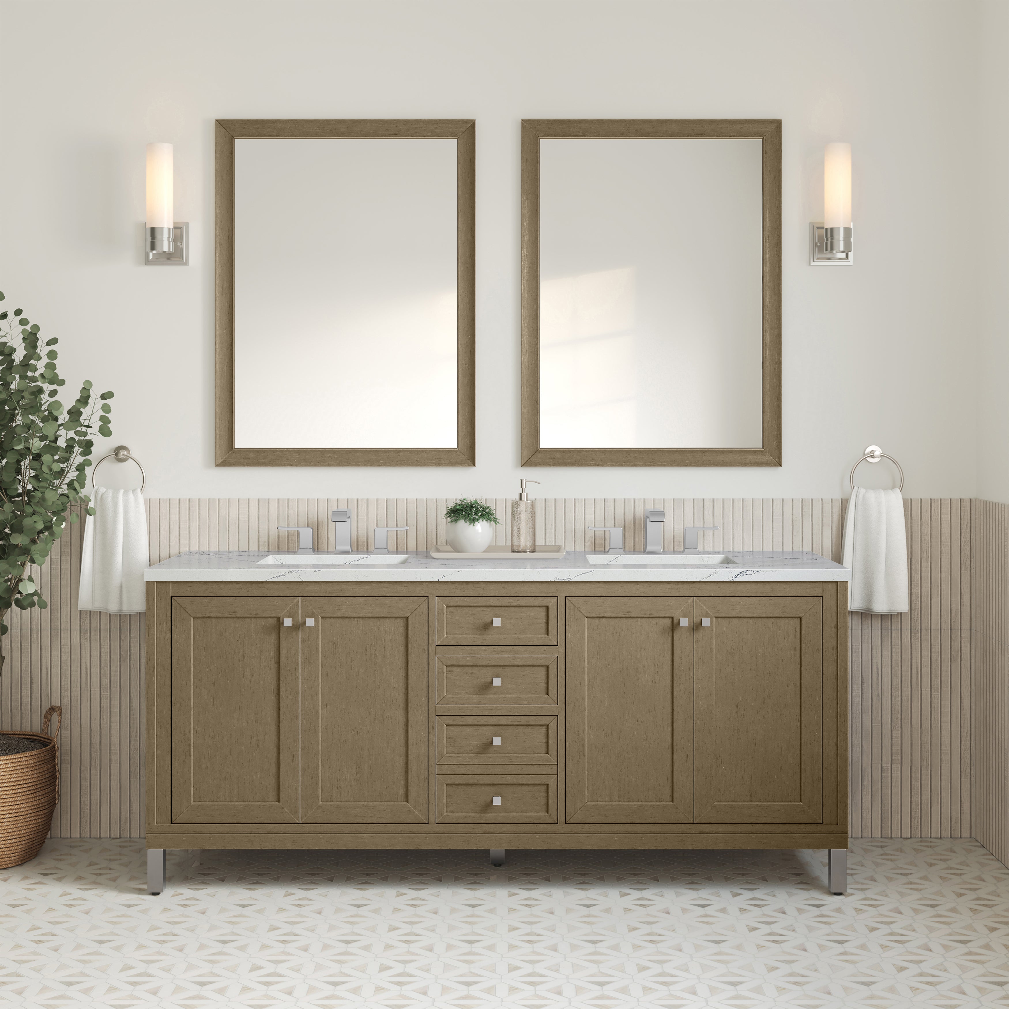 James Martin Chicago 72" Double Vanity in Walnut Whisper with 3cm Countertop