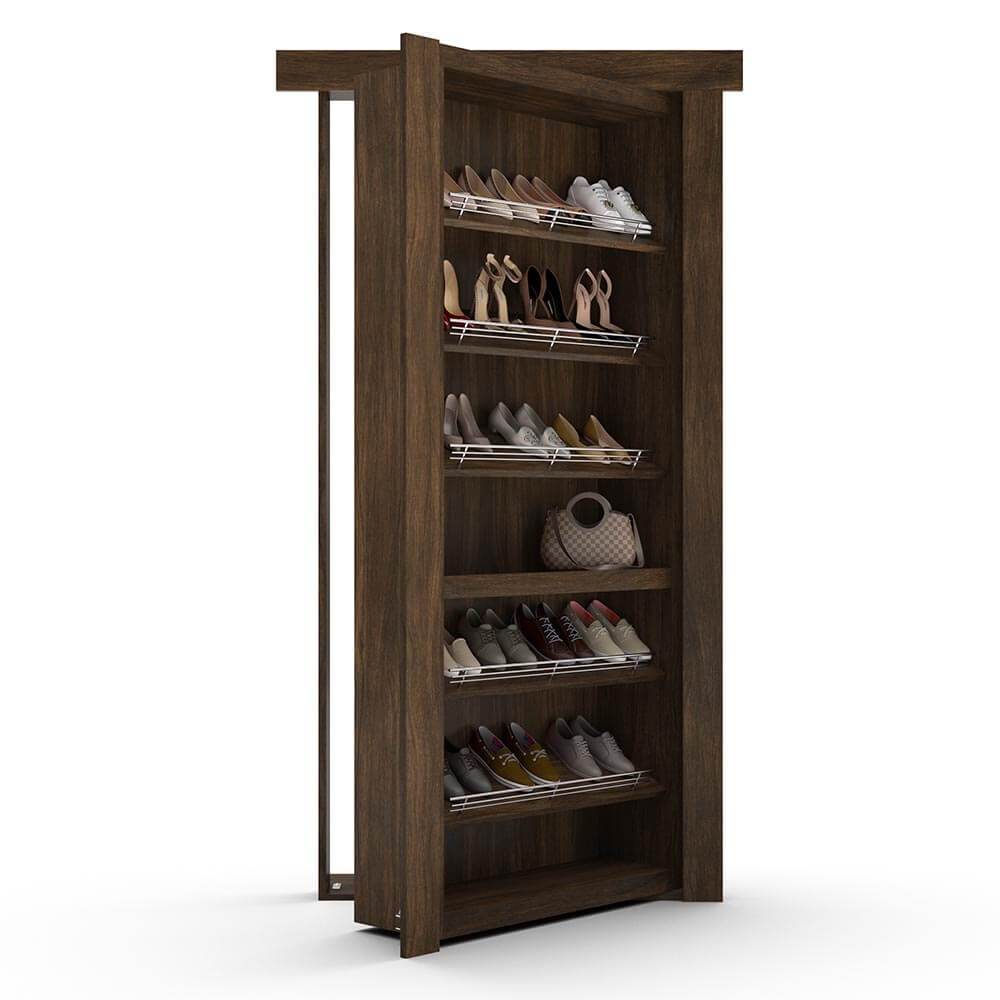 Hidden Flush Mount Walnut Shoe Rack Door by Murphy Door