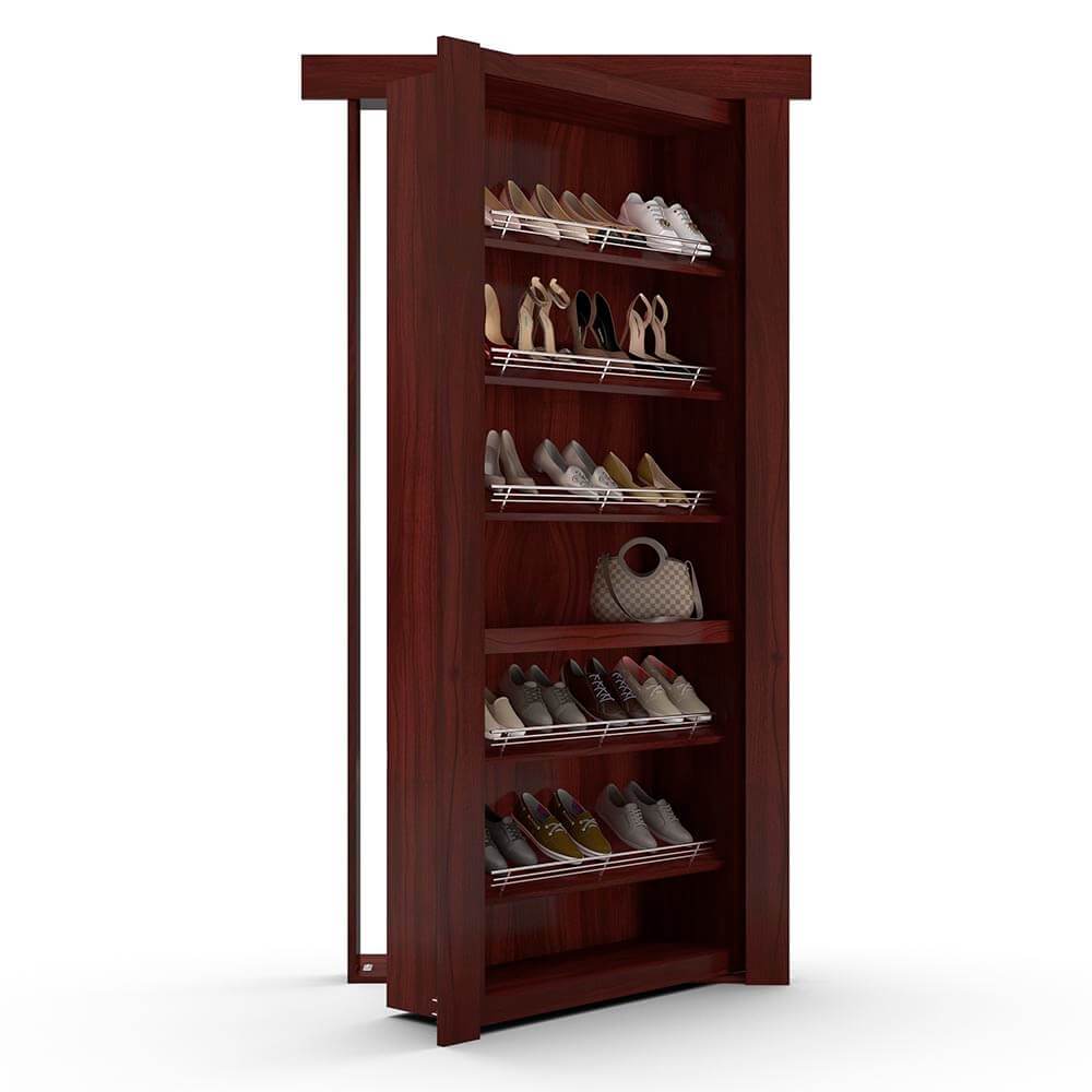 Hidden Flush Mount Walnut Shoe Rack Door by Murphy Door