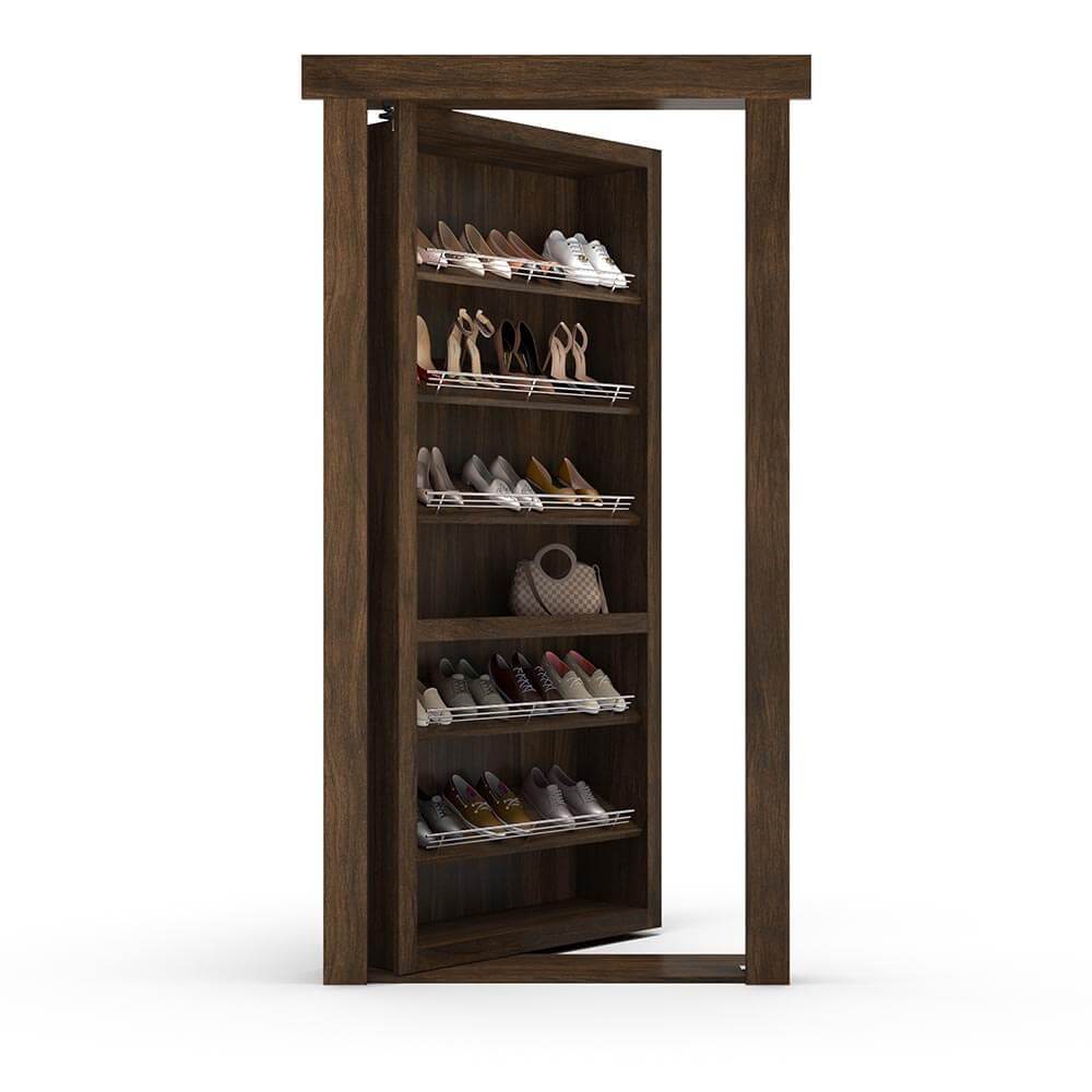Hidden Flush Mount Walnut Shoe Rack Door by Murphy Door