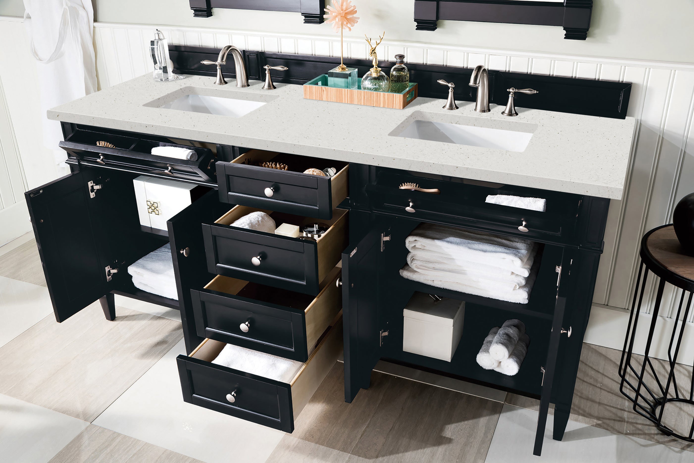 James Martin Brittany 72" Double Vanity in Black Onyx with 3cm Countertop