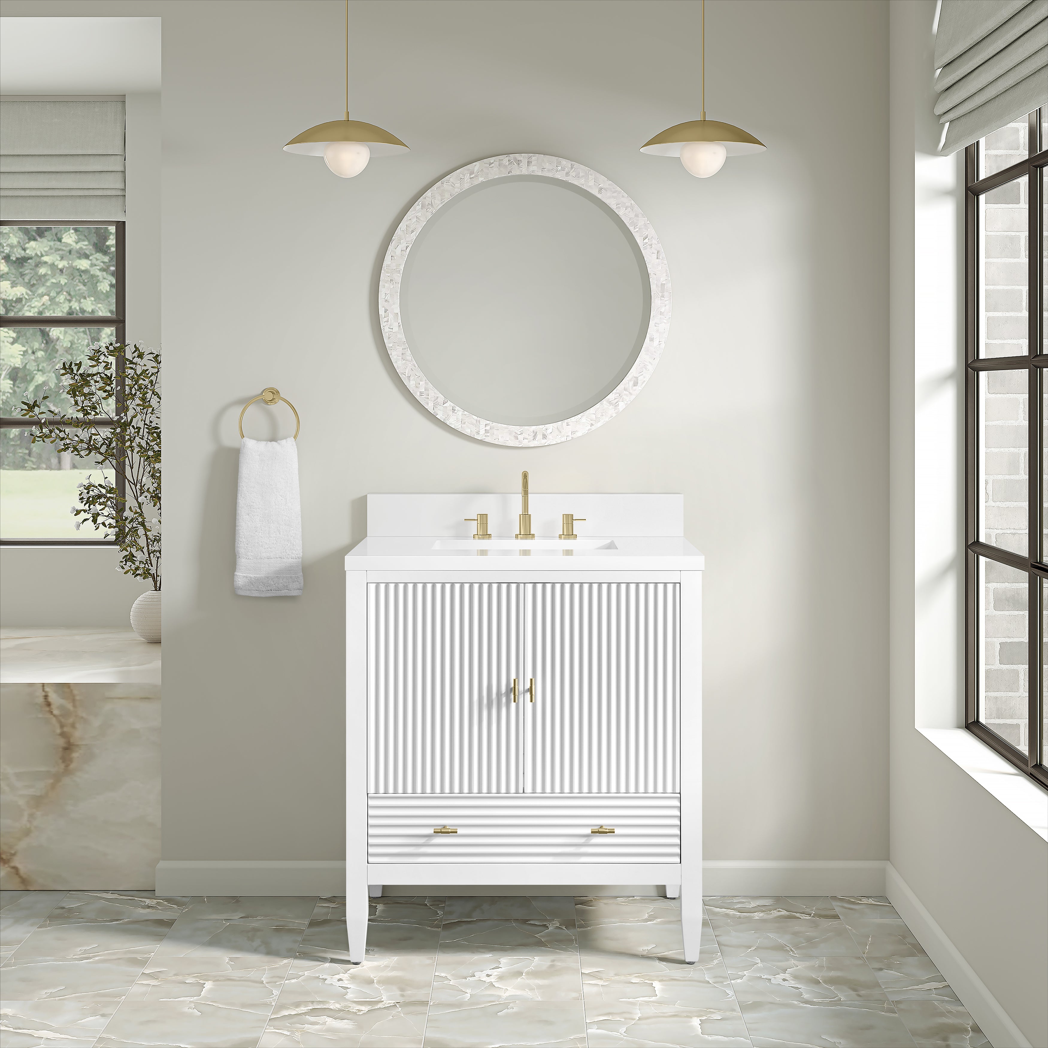 James Martin Myrrin 30" Single Vanity in Bright White with 3cm Countertop
