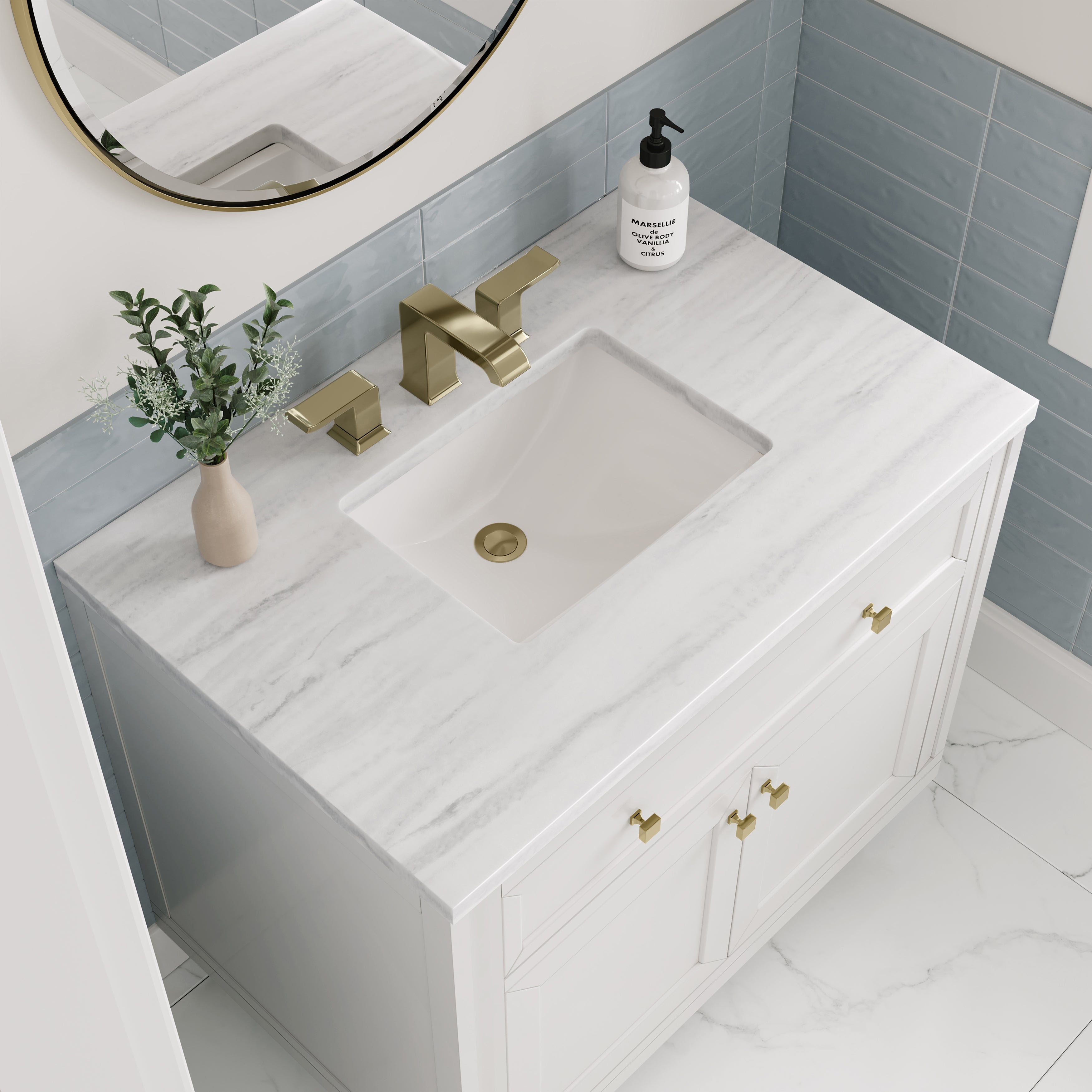 James Martin Chicago 36" Single Vanity in Glossy White with 3cm Countertop