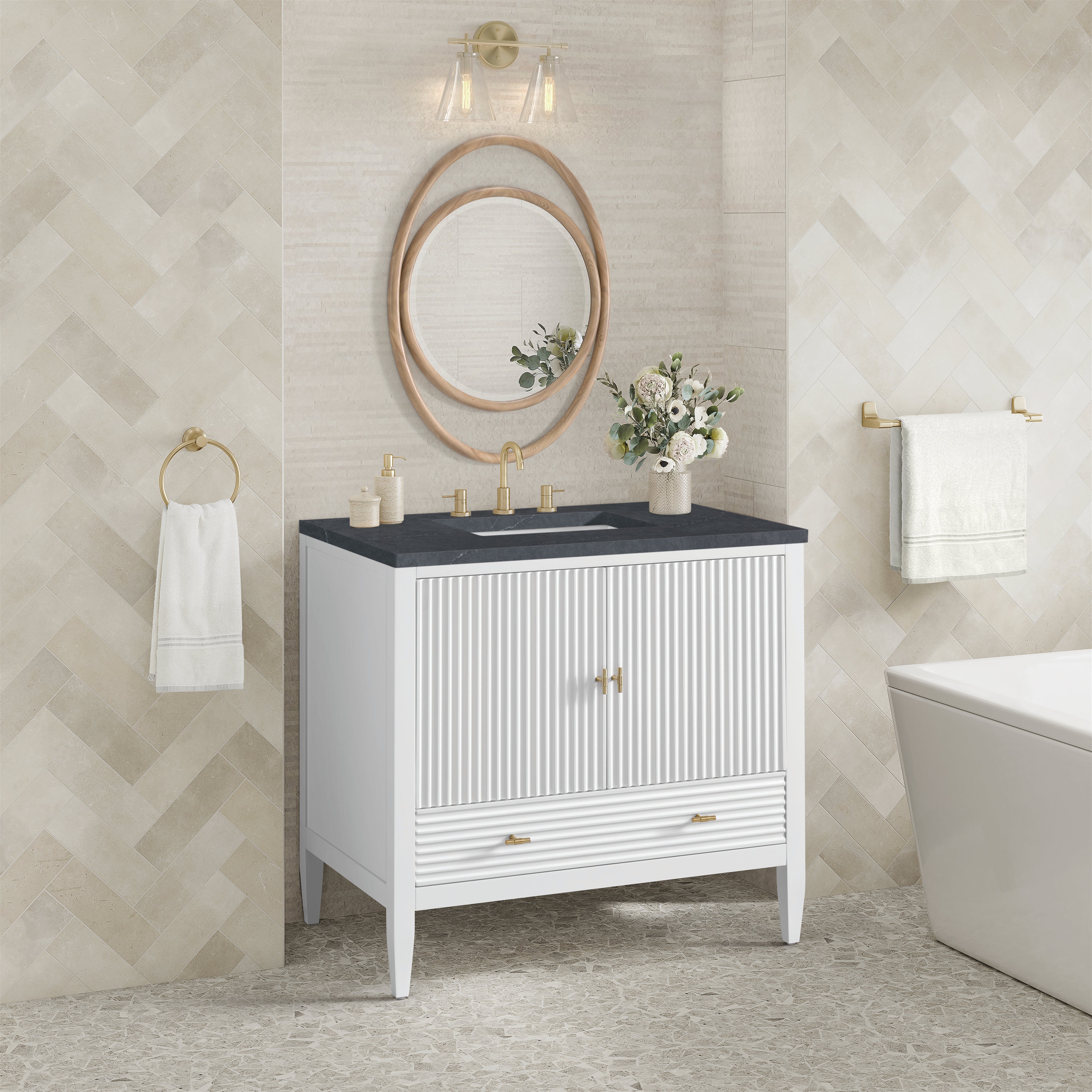 James Martin Myrrin 36" Vanity in Bright White with 3cm Countertop