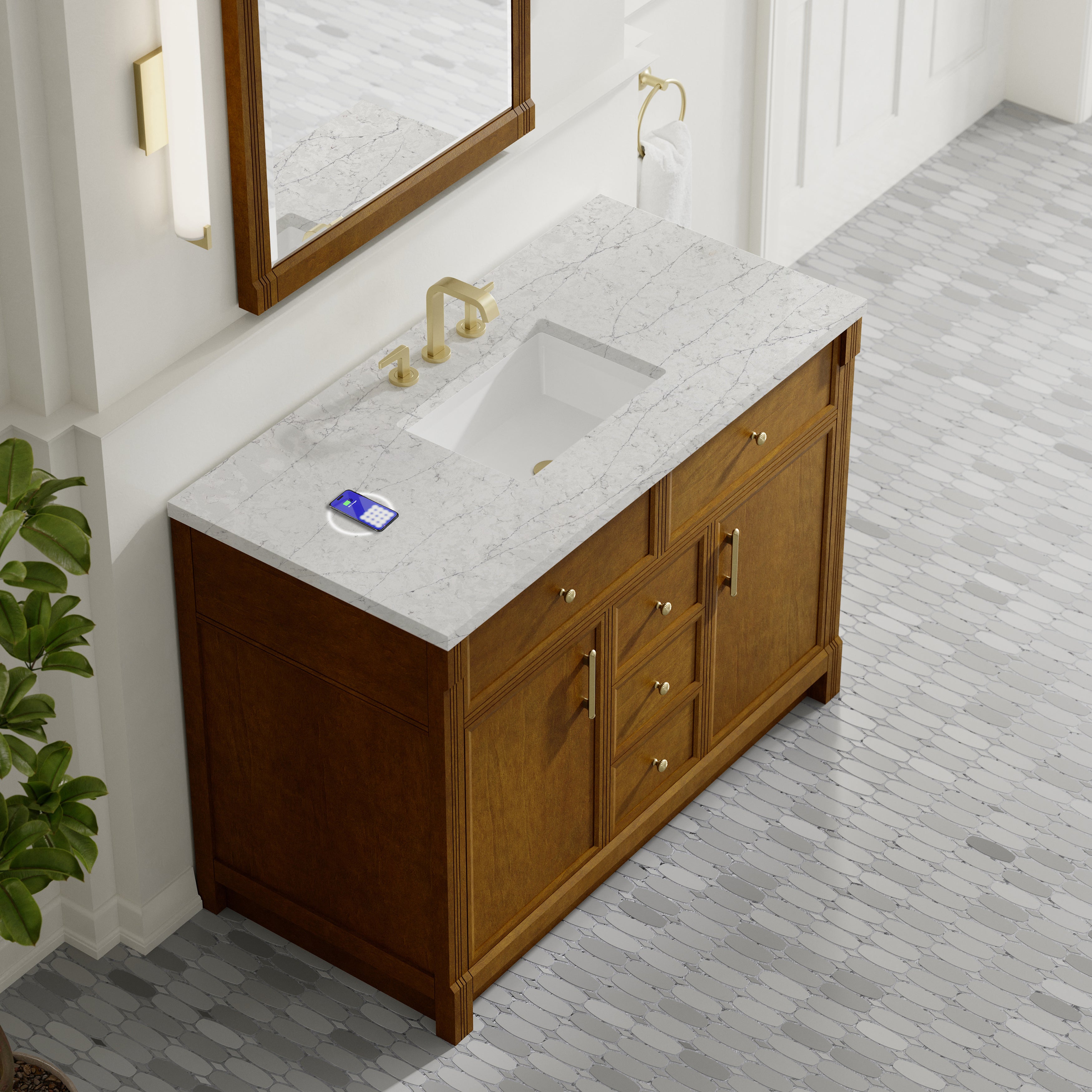 James Martin Bellshire 48" Single Vanity in Honey Oak with 3cm Countertop and FreePower Wireless Charger