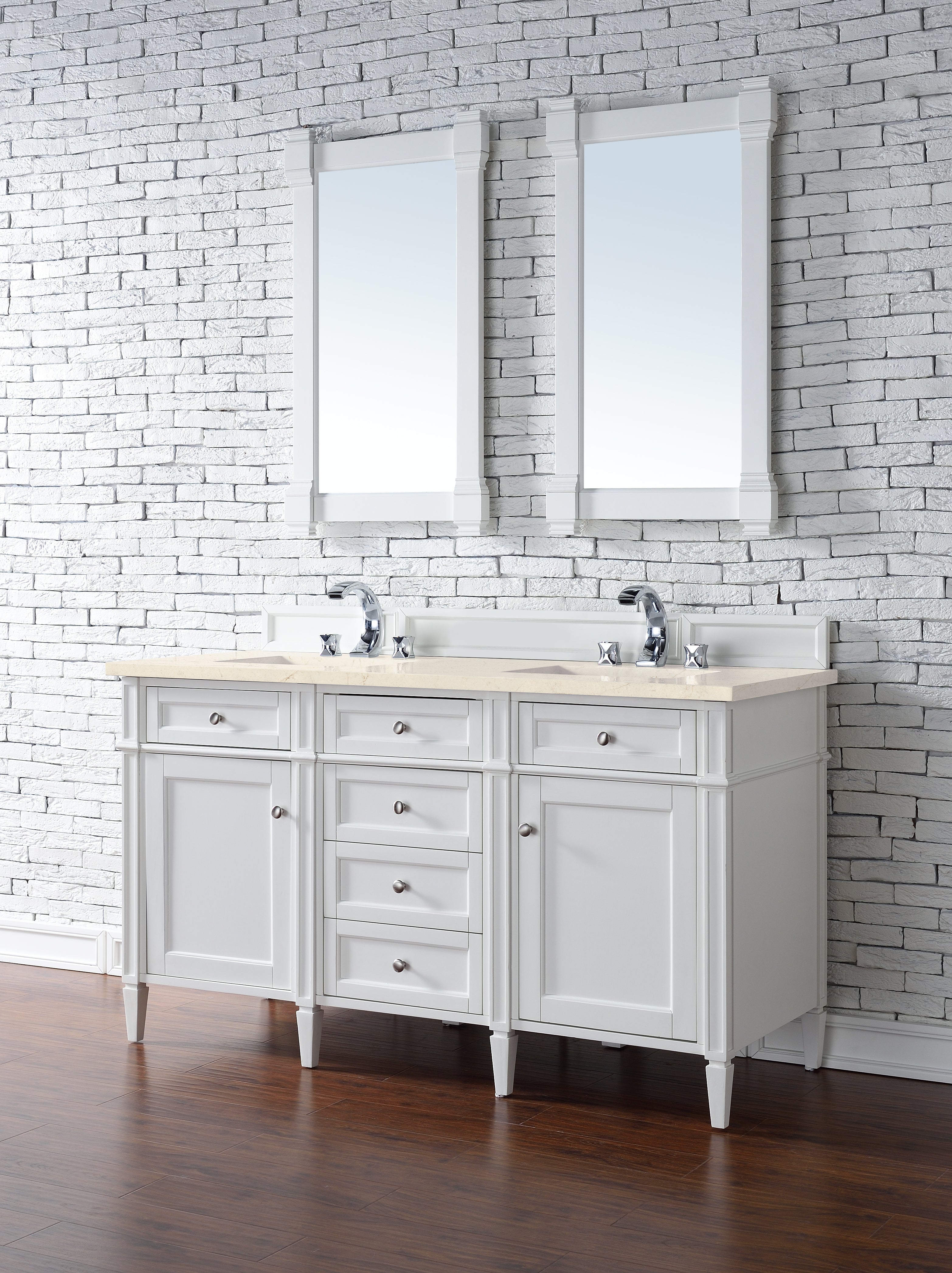 James Martin Brittany 60" Double Vanity in Bright White with 3cm Countertop