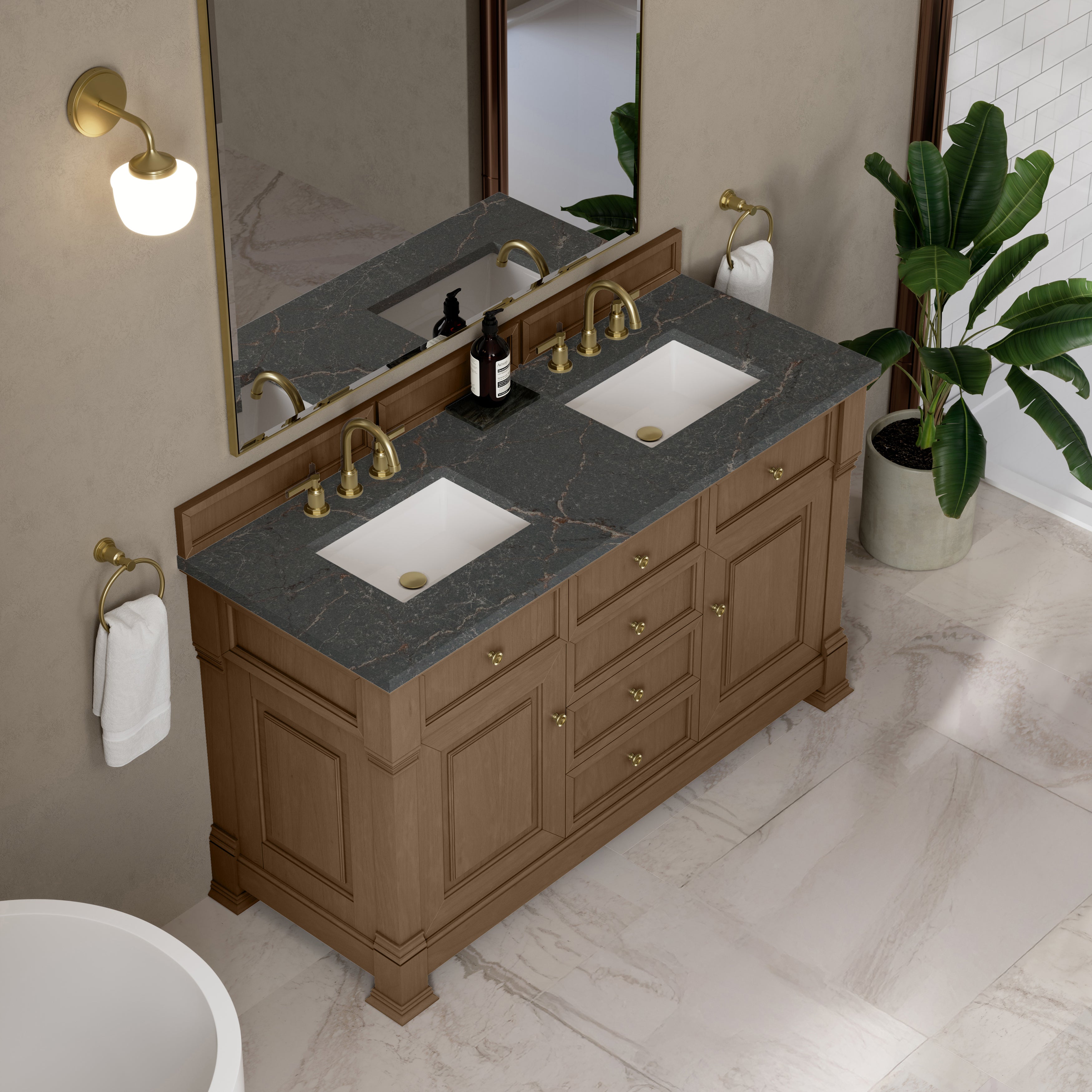 James Martin Brookfield 60" Double Vanity in Pecan with 3cm Countertop
