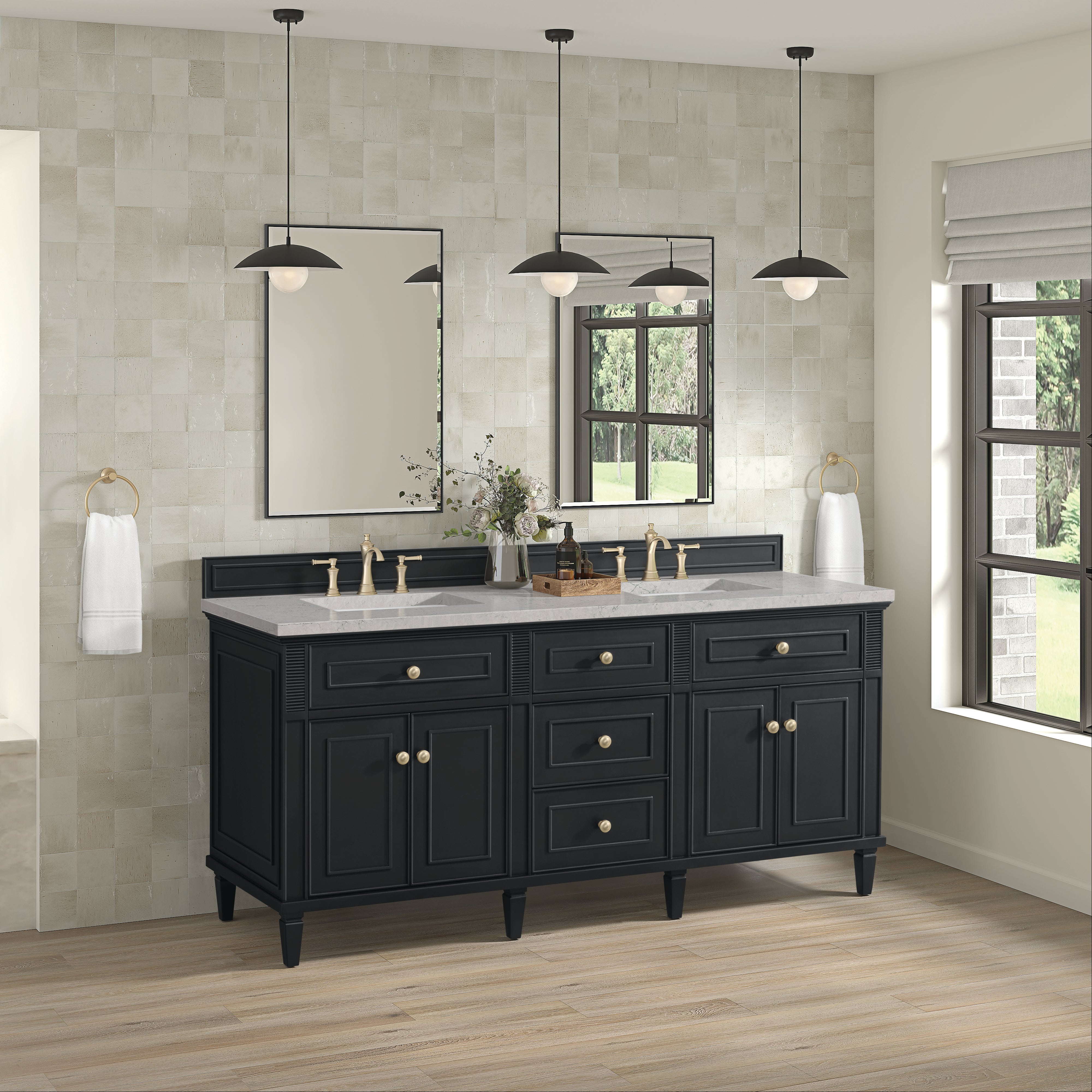 James Martin Lorelai 72" Double Vanity in Black Onyx with 3cm Countertop