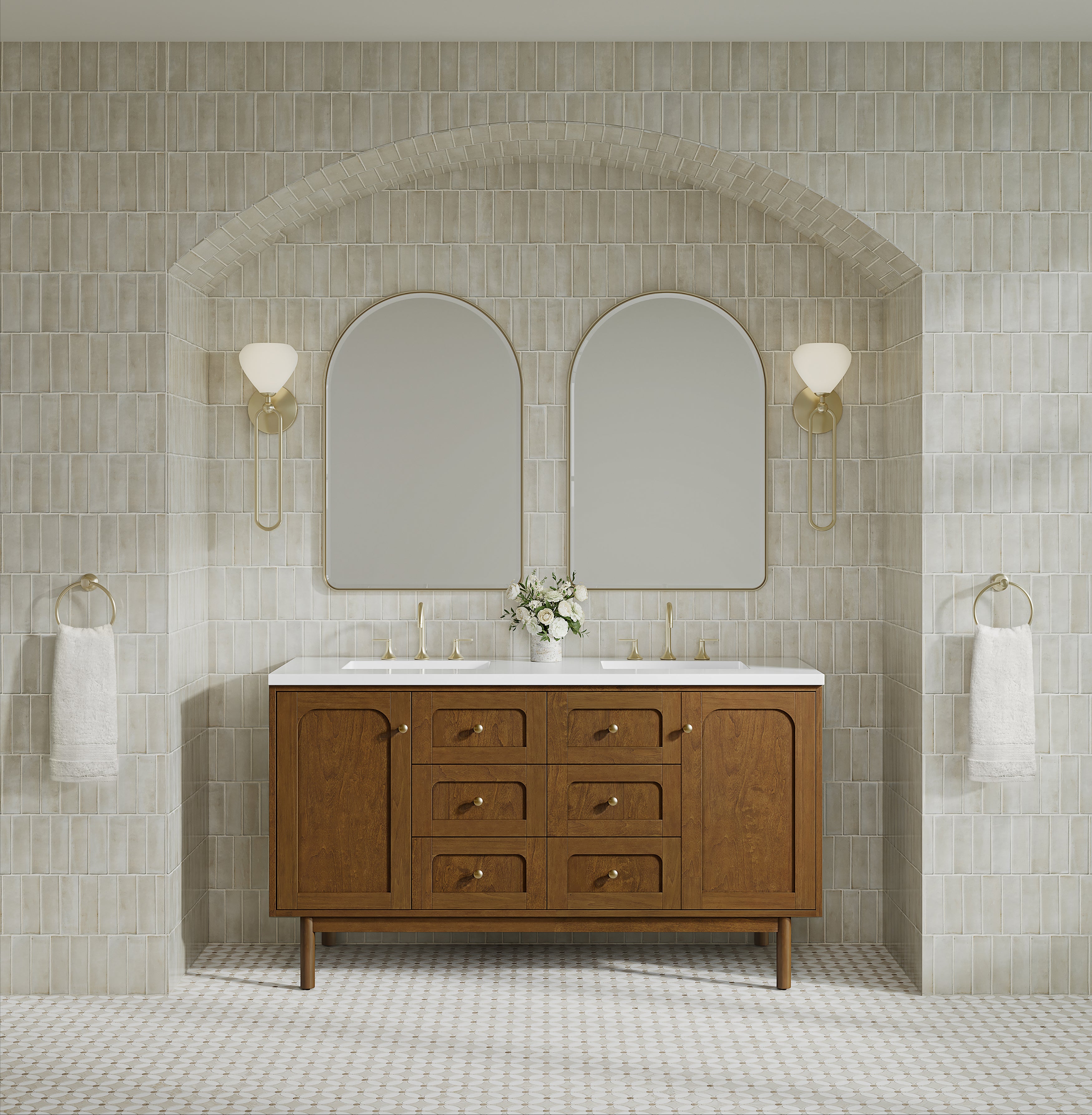 James Martin Laurent 60" Double Vanity in Honey Oak with 3cm Countertop