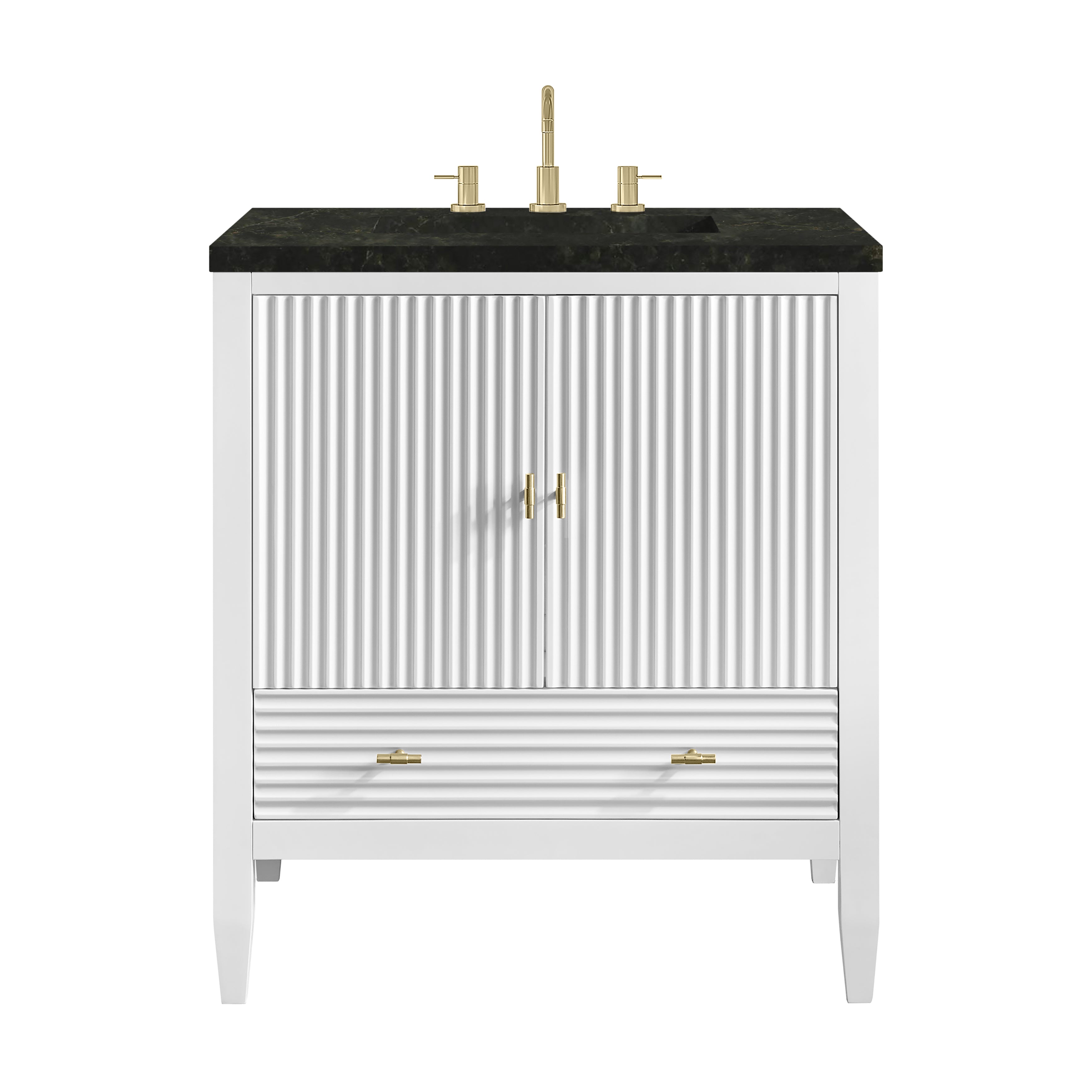 James Martin Myrrin 30" Single Vanity in Bright White with 3cm Countertop
