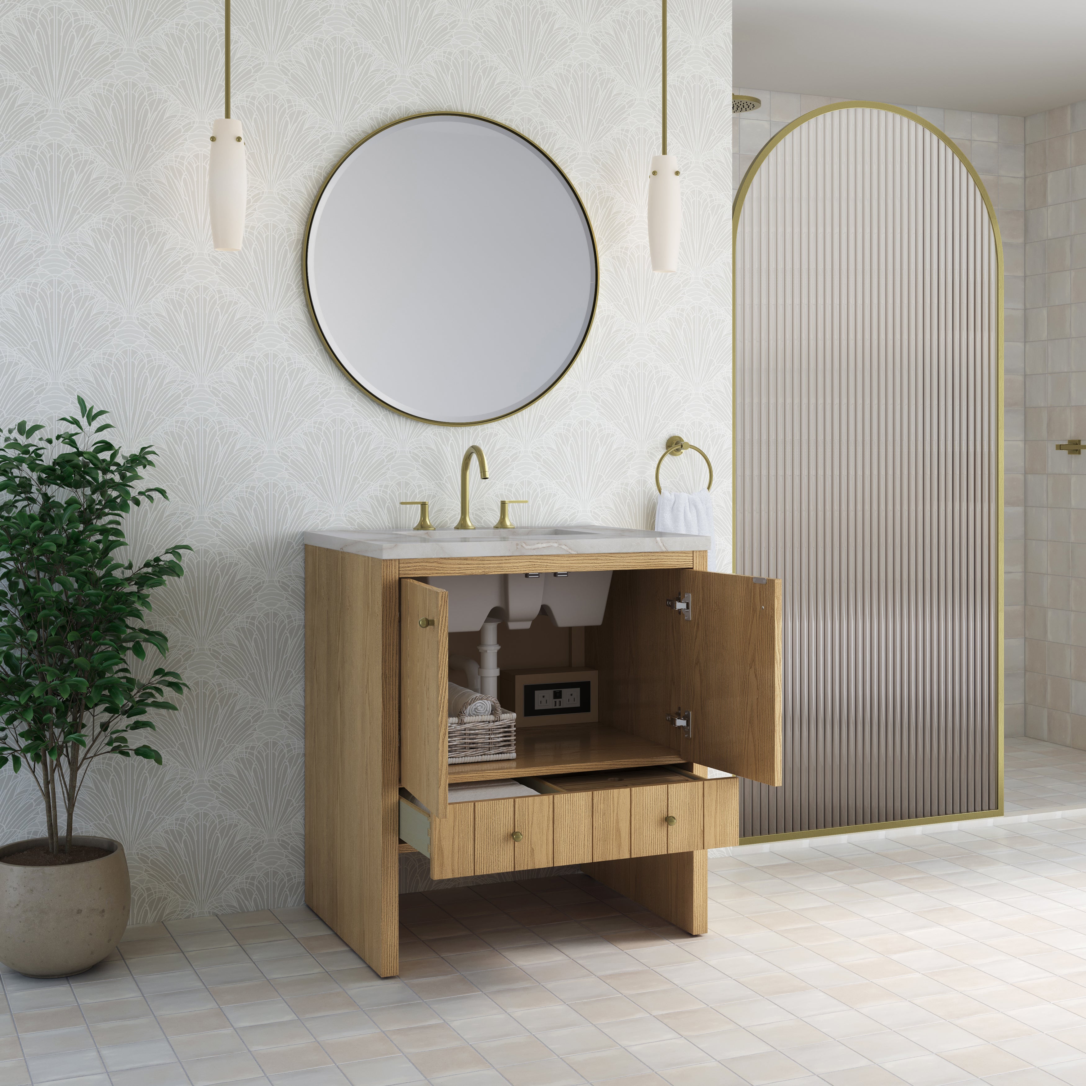 James Martin Hudson 30" Single Vanity in Light Natural Oak with 3cm Countertop