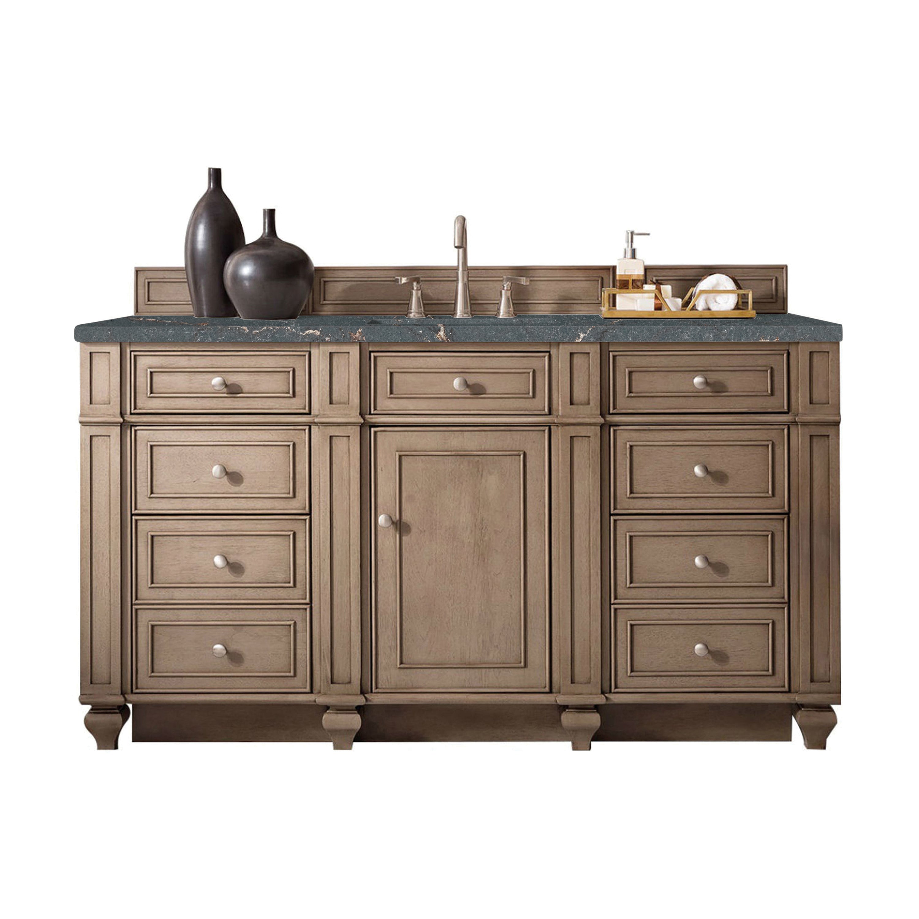 James Martin Bristol 60" Single Vanity in Whitewashed Walnut with 3cm Countertop