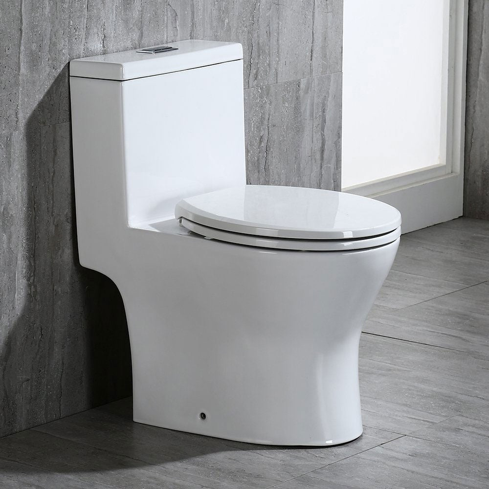 WOODBRIDGE One Piece Short Compact Bathroom Tiny Mini Commode Water Closet Dual Flush Concealed Trapway, T0031