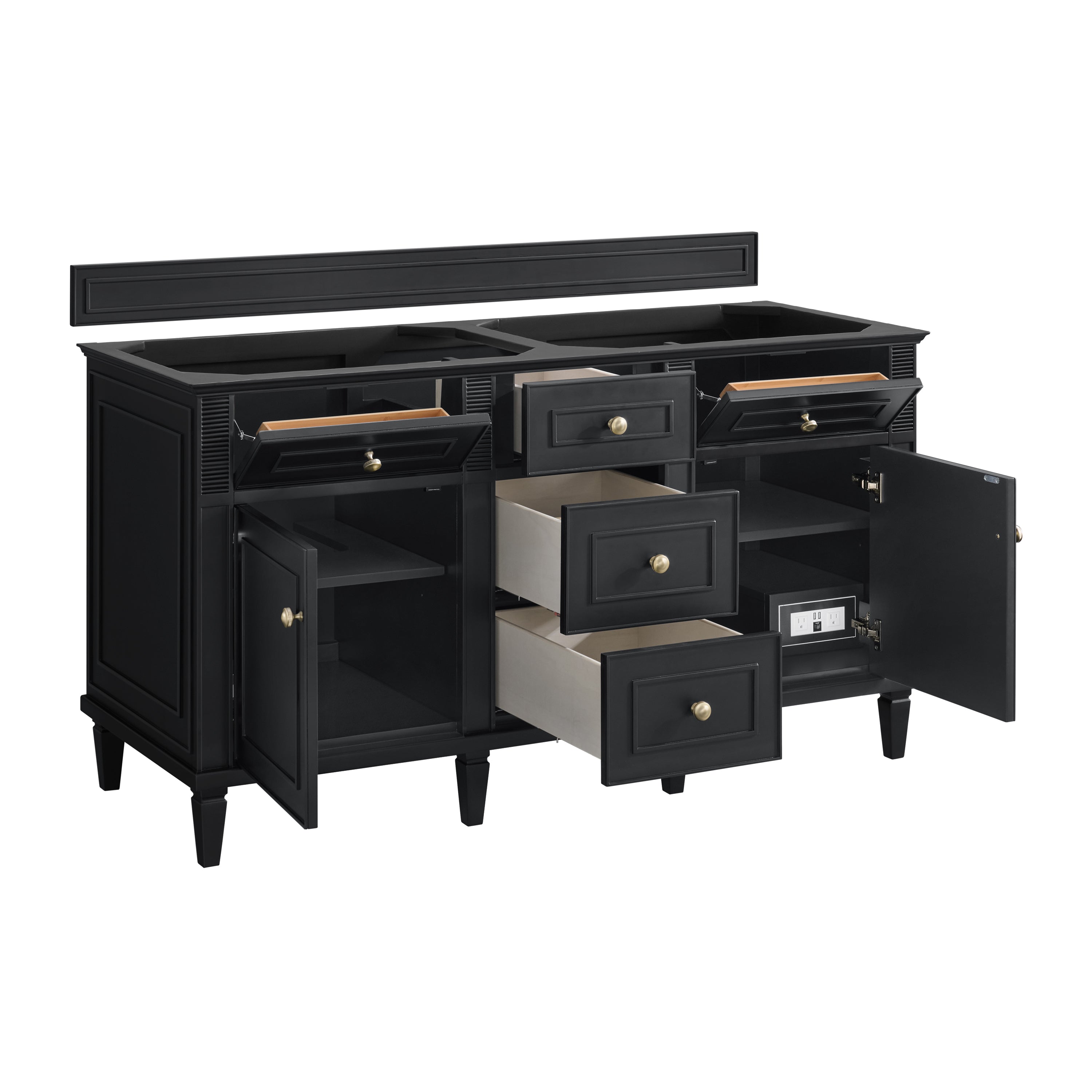 James Martin Lorelai 60" Double Vanity in Black Onyx with 3cm Countertop and FreePower Wireless Charger