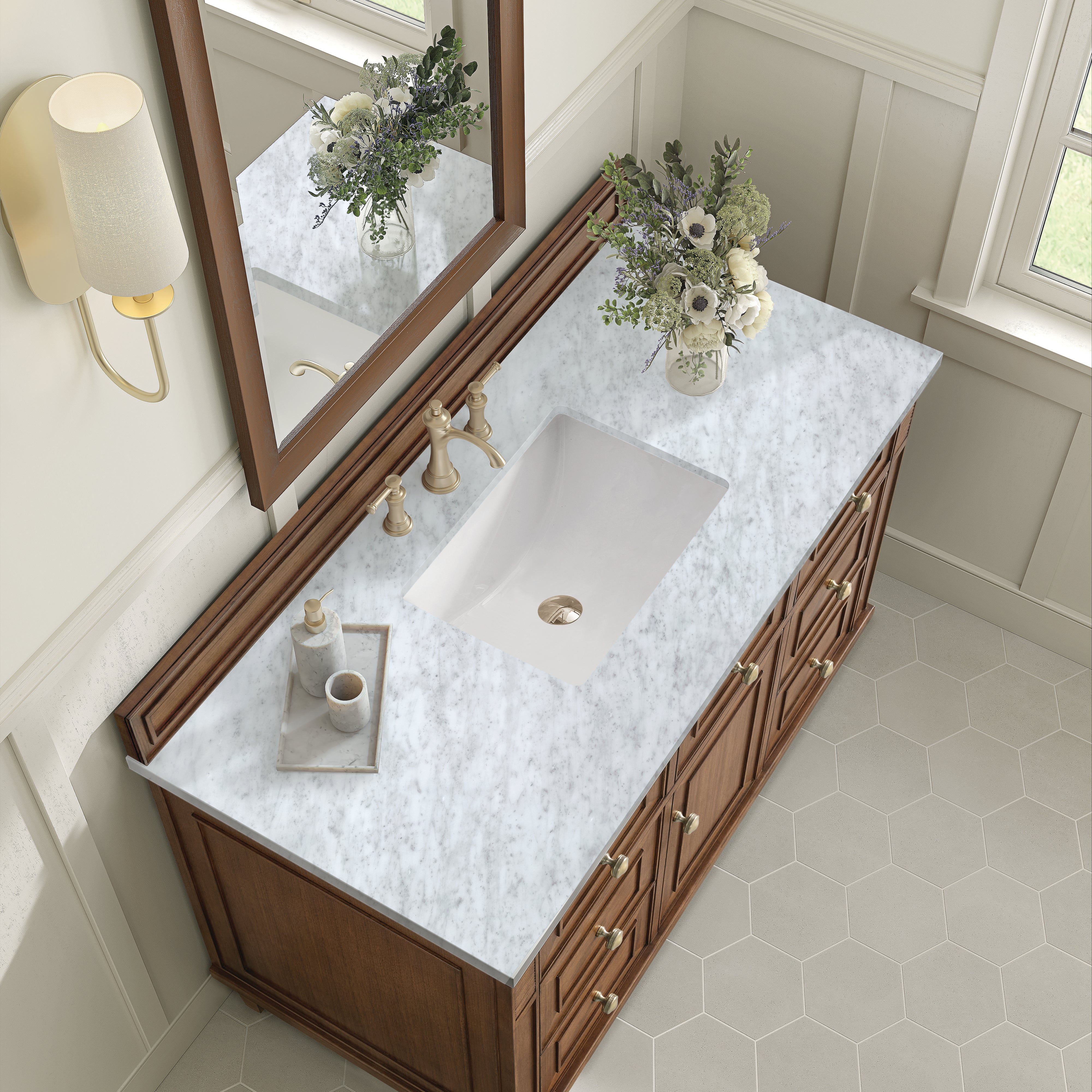 James Martin Lorelai 48" Single Vanity in Mid-Century Walnut with 3cm Countertop