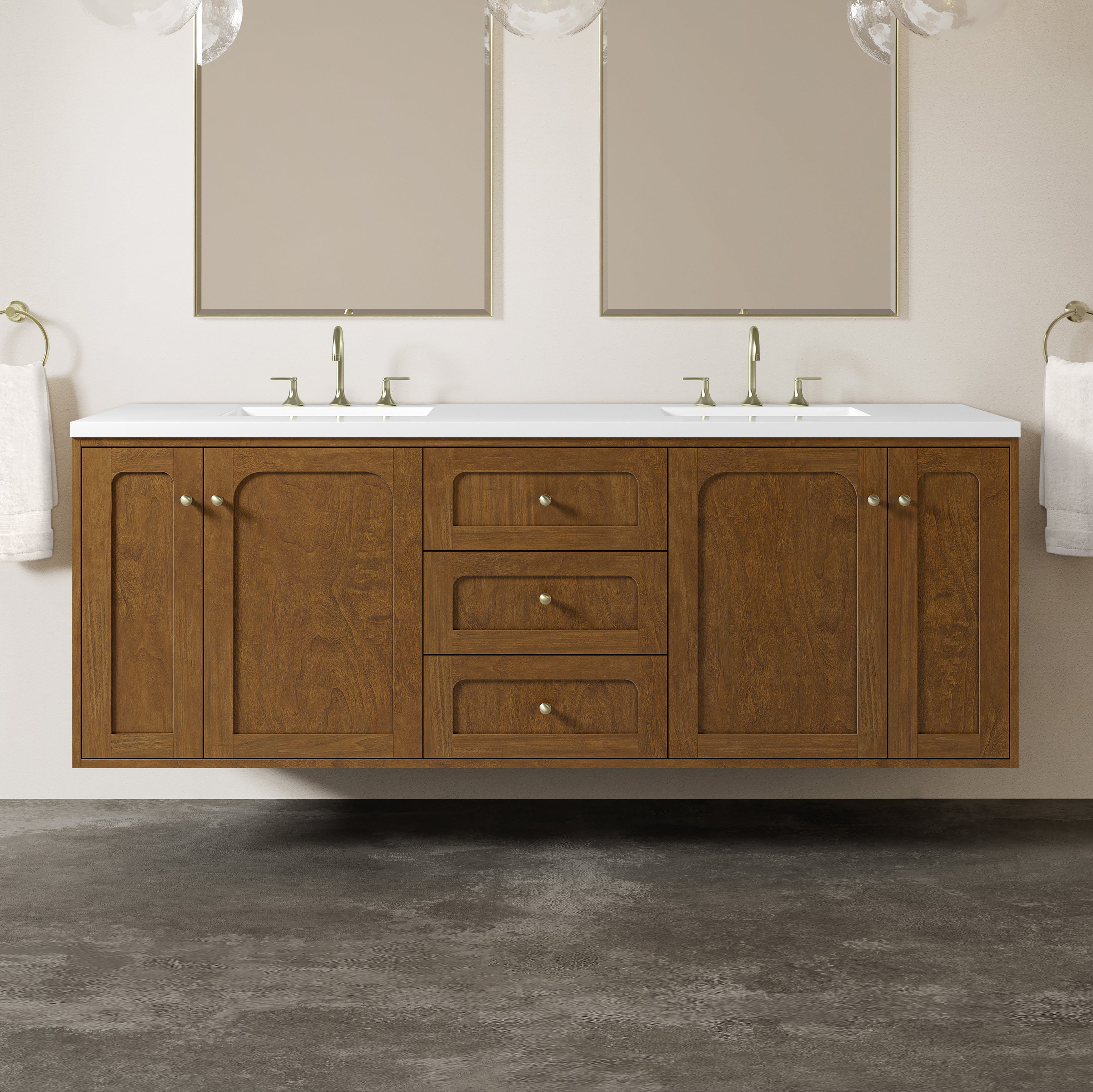 James Martin Laurent 72" Double Vanity in Honey Oak with 3cm Countertop