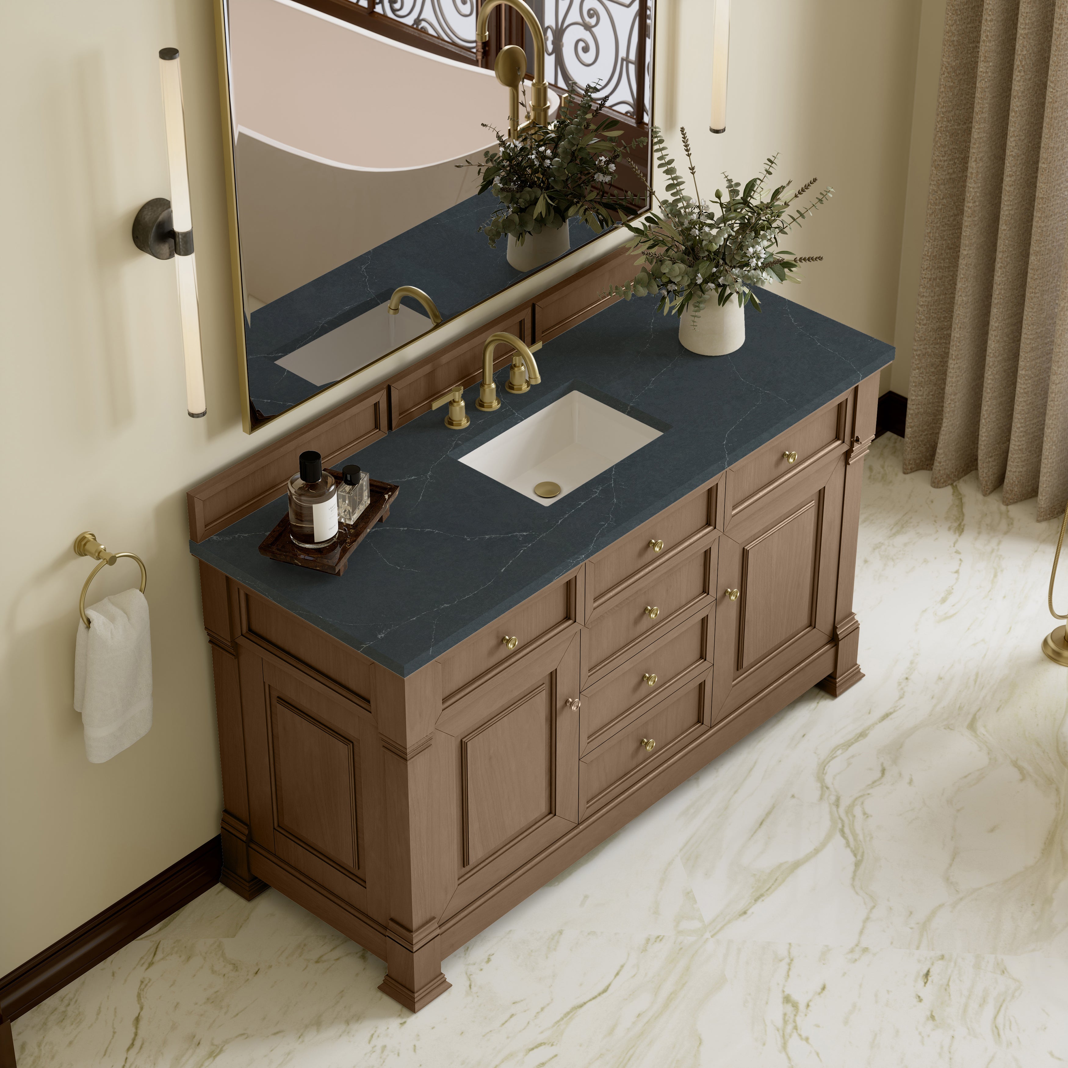 James Martin Brookfield 60" Single Vanity in Pecan with 3cm Countertop