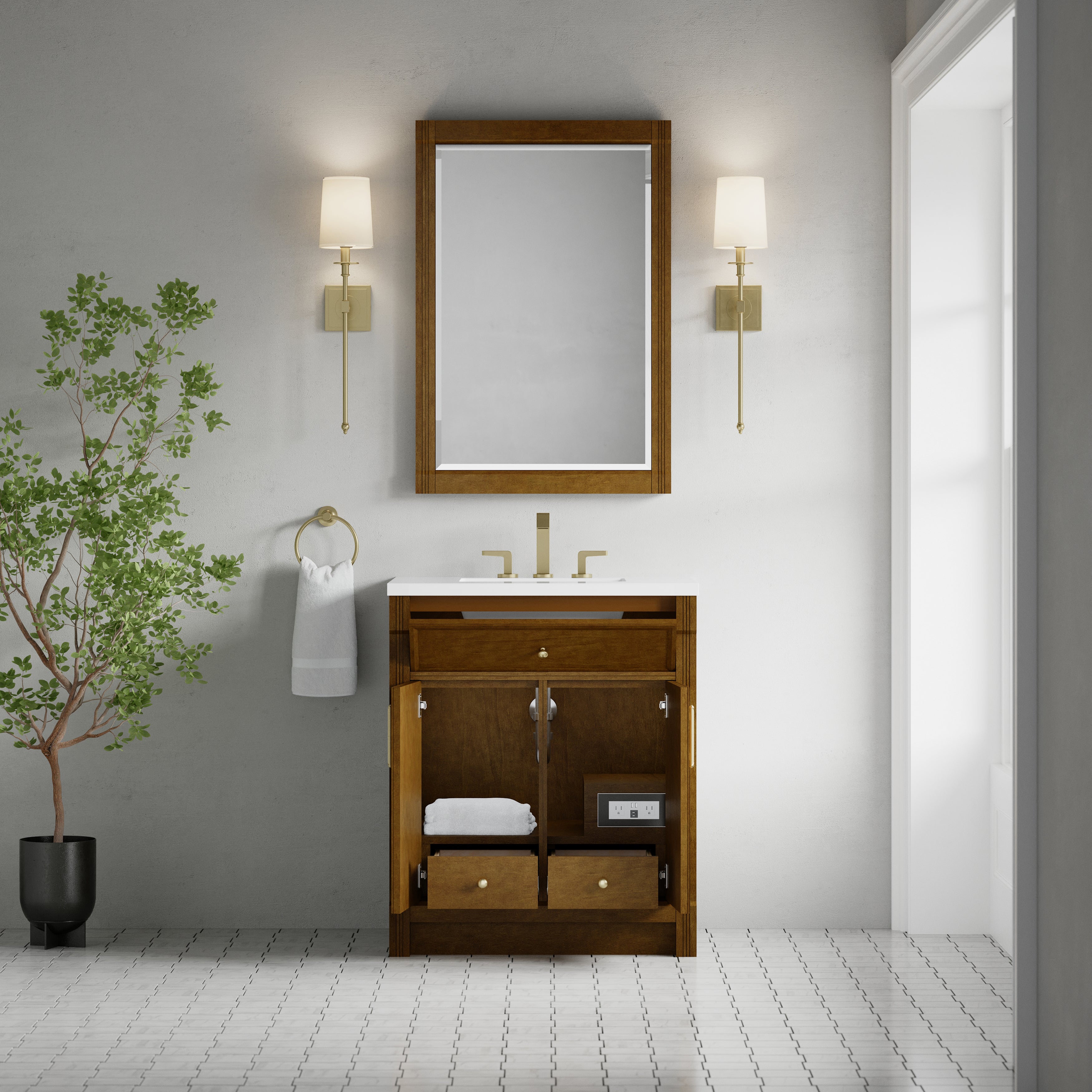 James Martin Bellshire 30" Single Vanity in Honey Oak with 3cm Countertop